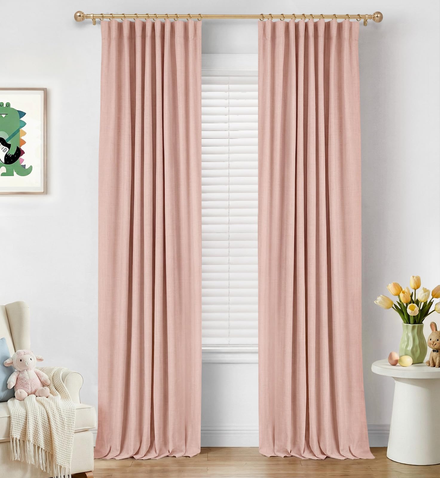 INOVADAY 100% Blackout Curtains for Bedroom, Black Out Curtains 84 Inch Long, Clip Rings Linen Blackout Drapes, Thermal Insulated Room Darkening for Living Room, 2 Panels - Beige,W50xL84