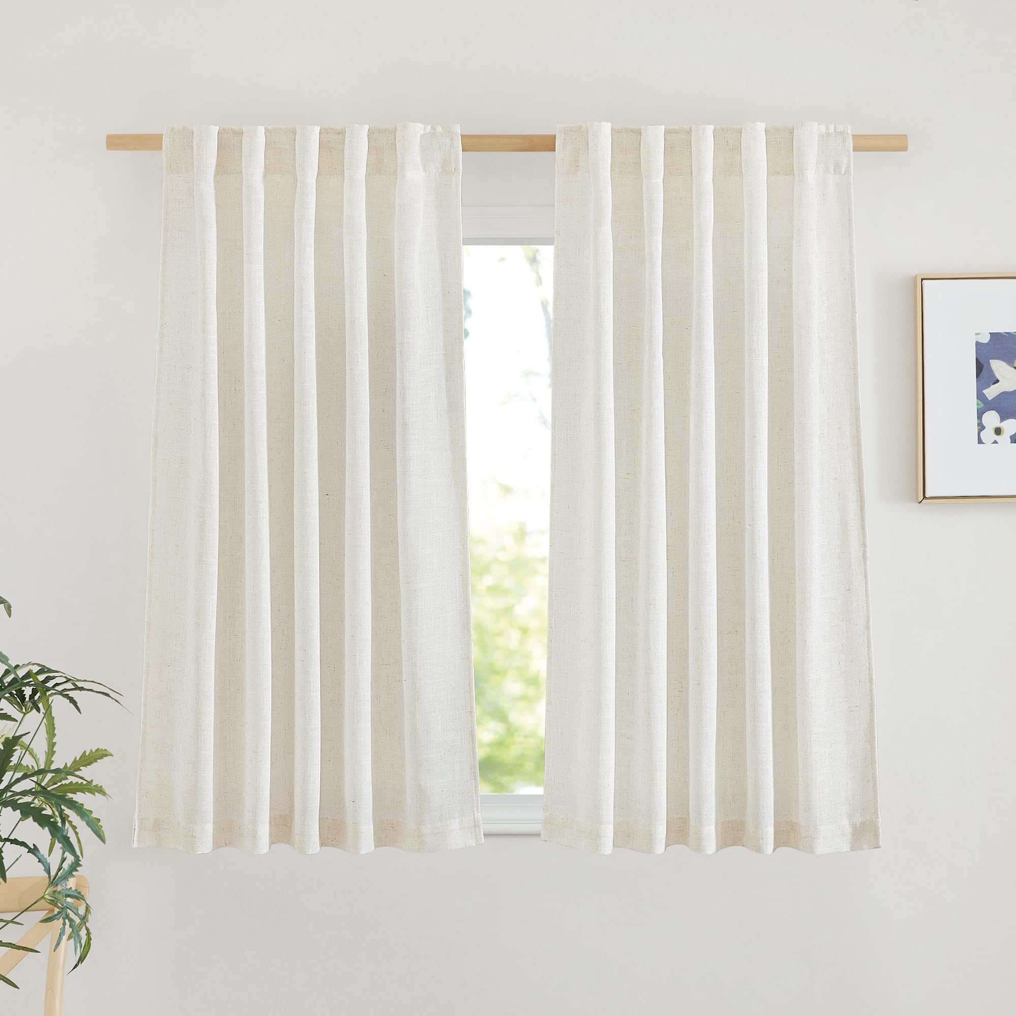 NICETOWN 120 inch Curtains Linen Blend for Bedroom, Rod Pocket & Back Tab Natural Linen Burlap Semi Sheer Window Treatments Privacy with Light Filtering for Living Room, W52 x L120, 2 Panels