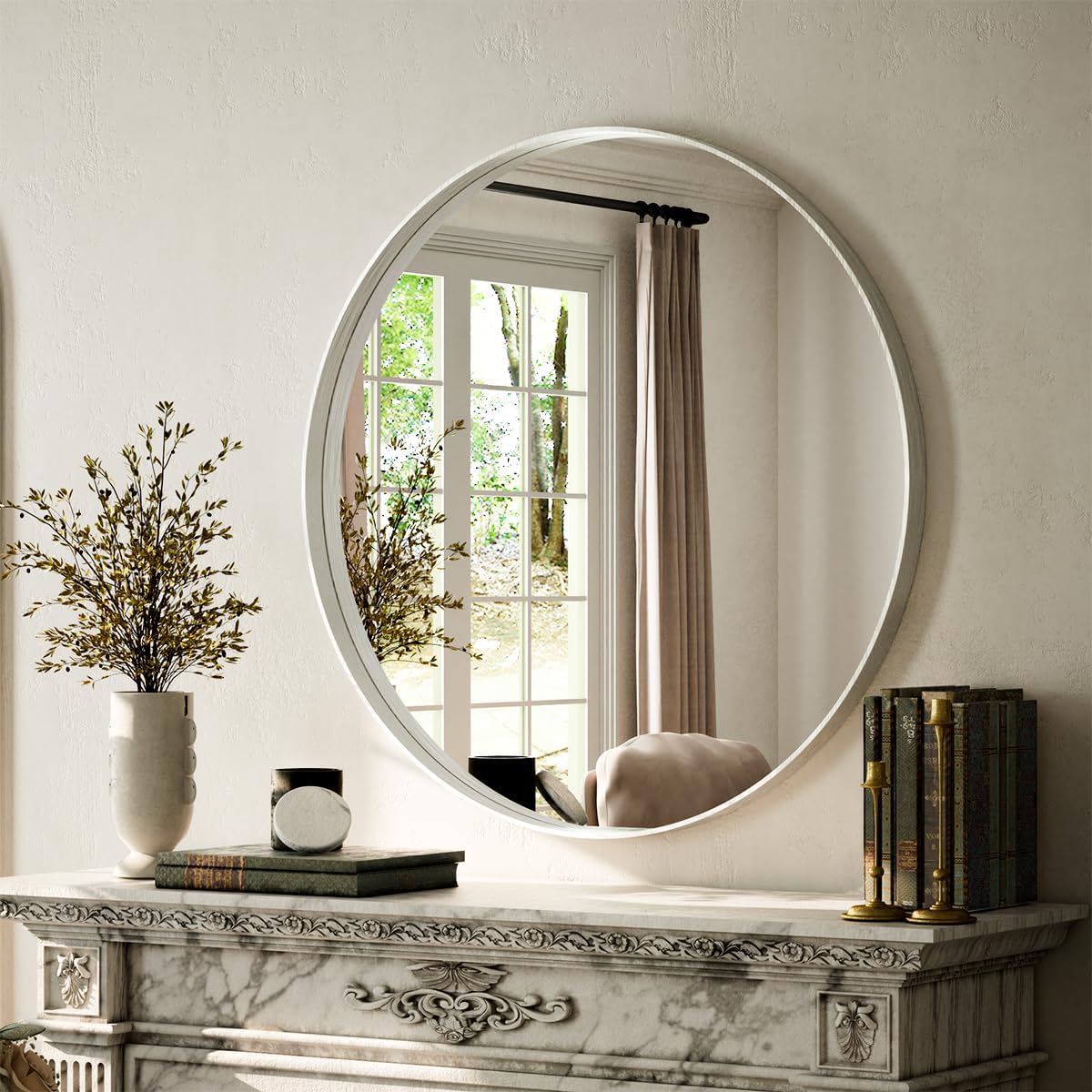 VooBang Bathroom Mirror 24x32 inch, Black Gorgeous Deep Frame Wall Mirror, Modern Round Corner Bathroom Vanity Mirror for Bedroom, Living Room, Hanging or Leaning Horizontal or Vertical, Black