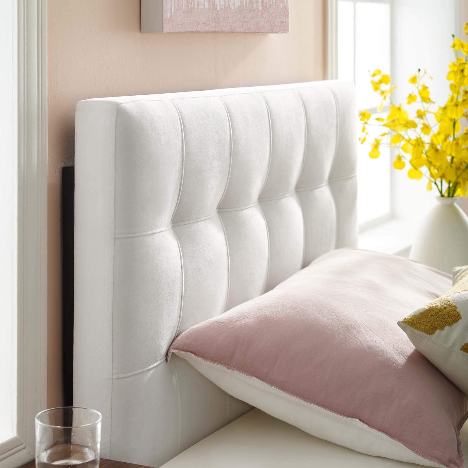 Modway Lily Biscuit Tufted Twin Performance Velvet Headboard, Pink