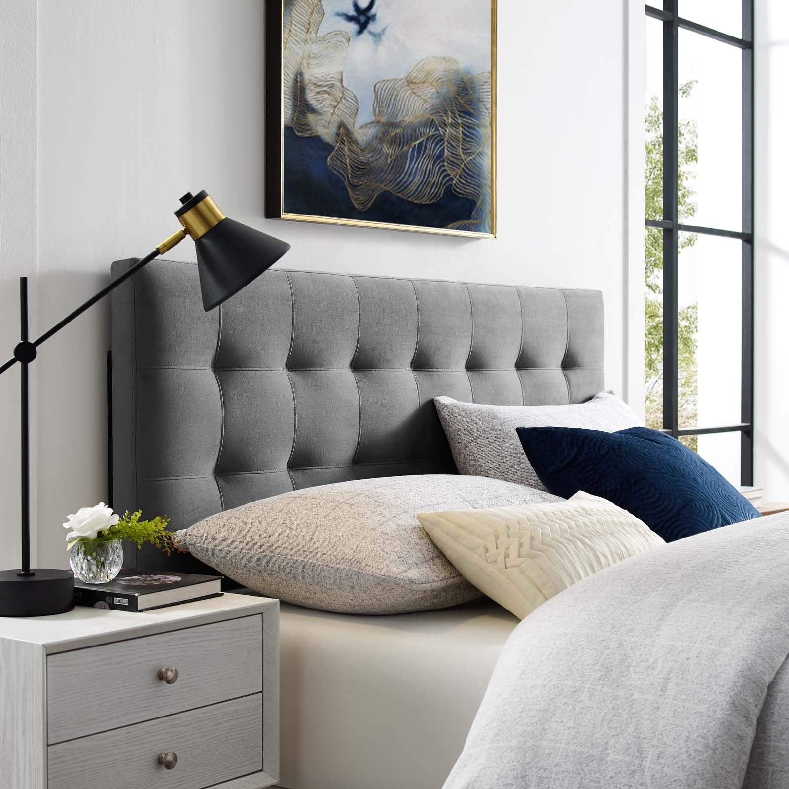 Modway Emily Twin Biscuit Tufted Performance Velvet Headboard, White