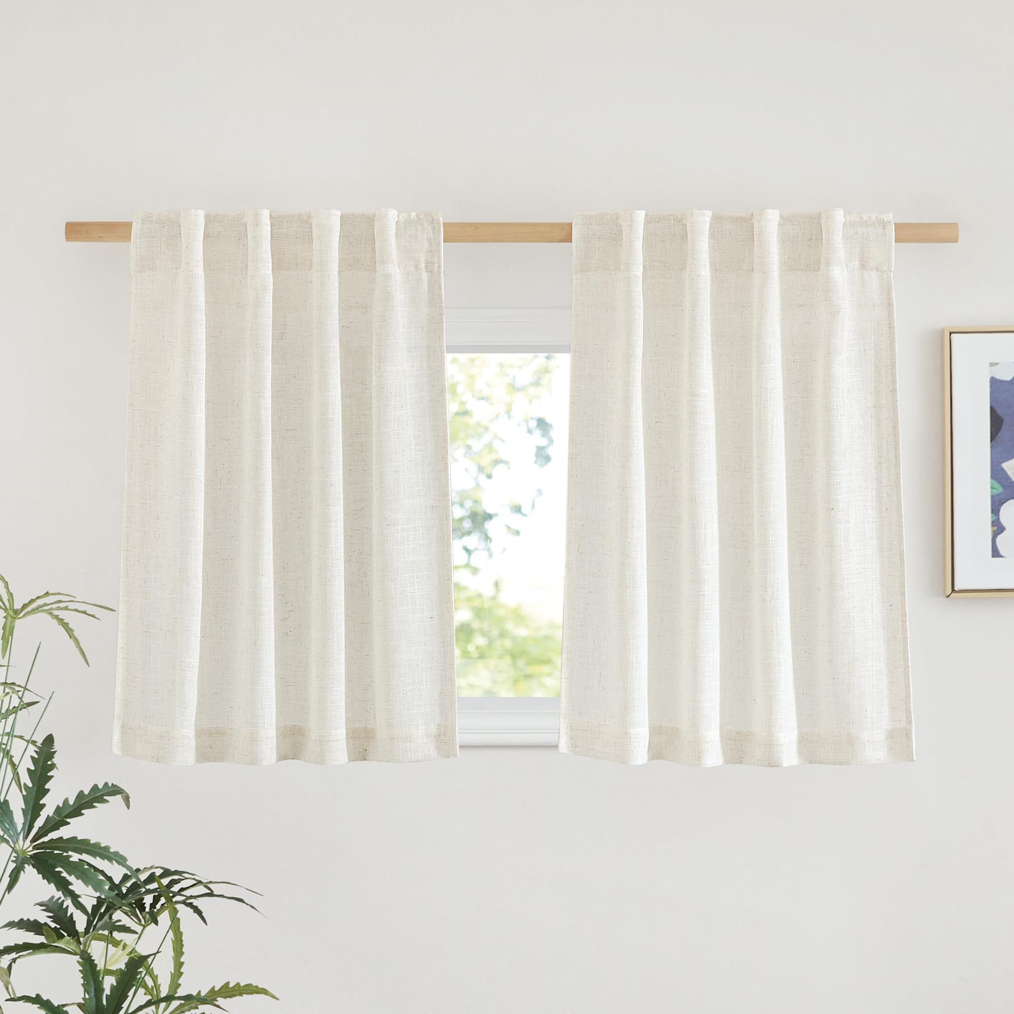 NICETOWN 120 inch Curtains Linen Blend for Bedroom, Rod Pocket & Back Tab Natural Linen Burlap Semi Sheer Window Treatments Privacy with Light Filtering for Living Room, W52 x L120, 2 Panels