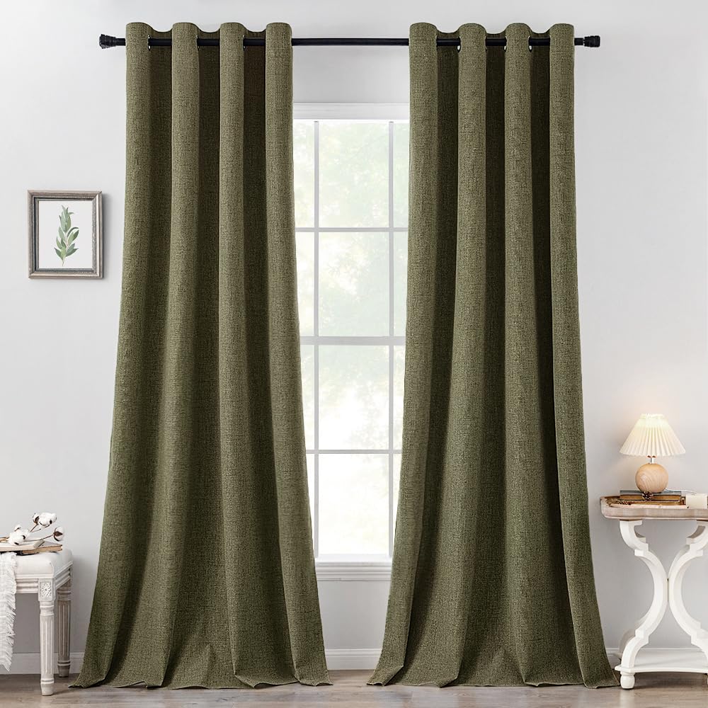 MIULEE Linen Texture Curtains for Bedroom Solid 100% Blackout Thermal Insulated Dusty Blue Curtains Grommet Room Darkening Drapes Luxury Decor for Living Room Nursery 52x84 Inch (2 Panels)