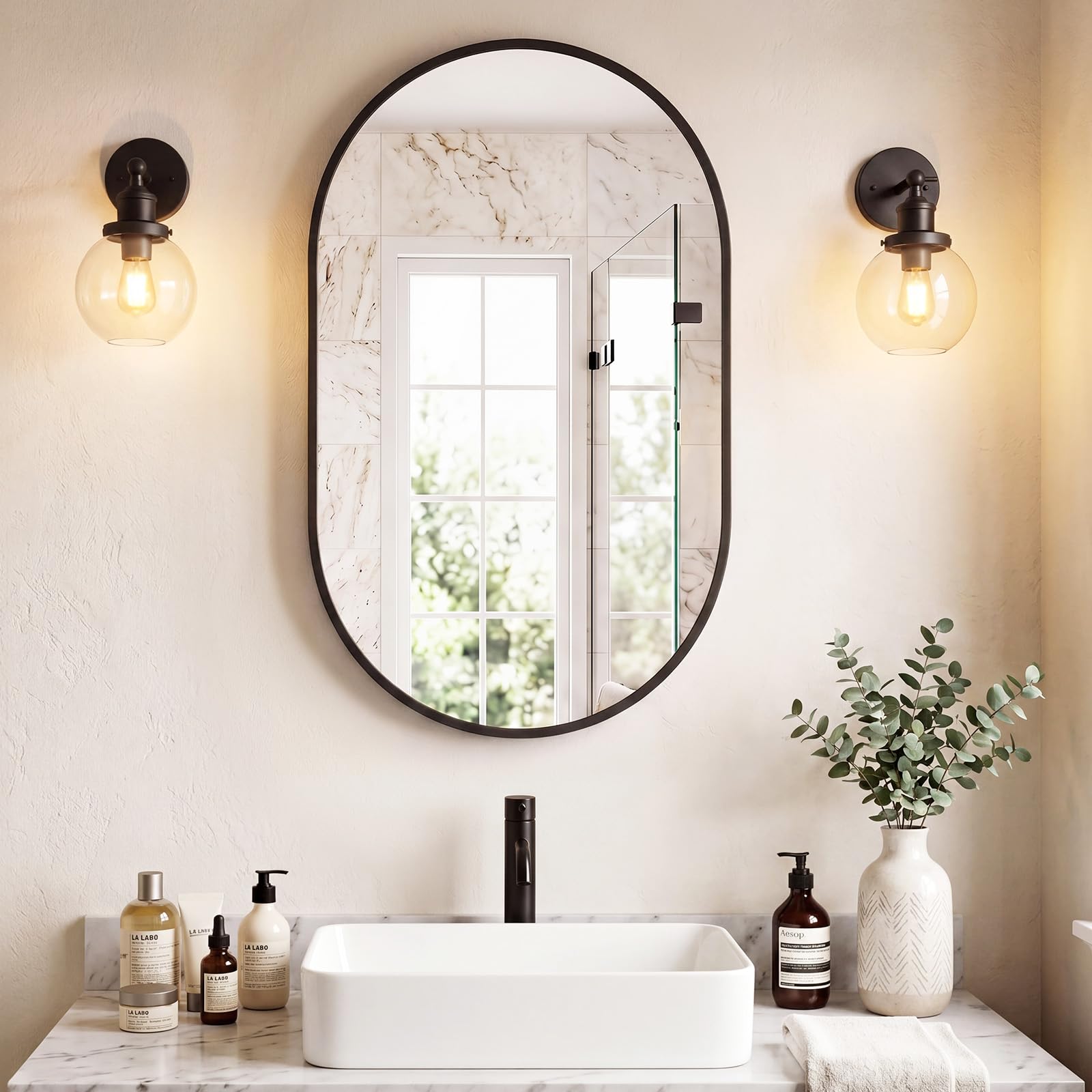 Sweetcrispy 24"x36" Arched Black Bathroom Mirrors for Wall, Bathroom Mirrors for Over Sink, Metal Framed with HD Shatter-Proof Glass for Entryway, Living Room, Bedroom, Home Decor
