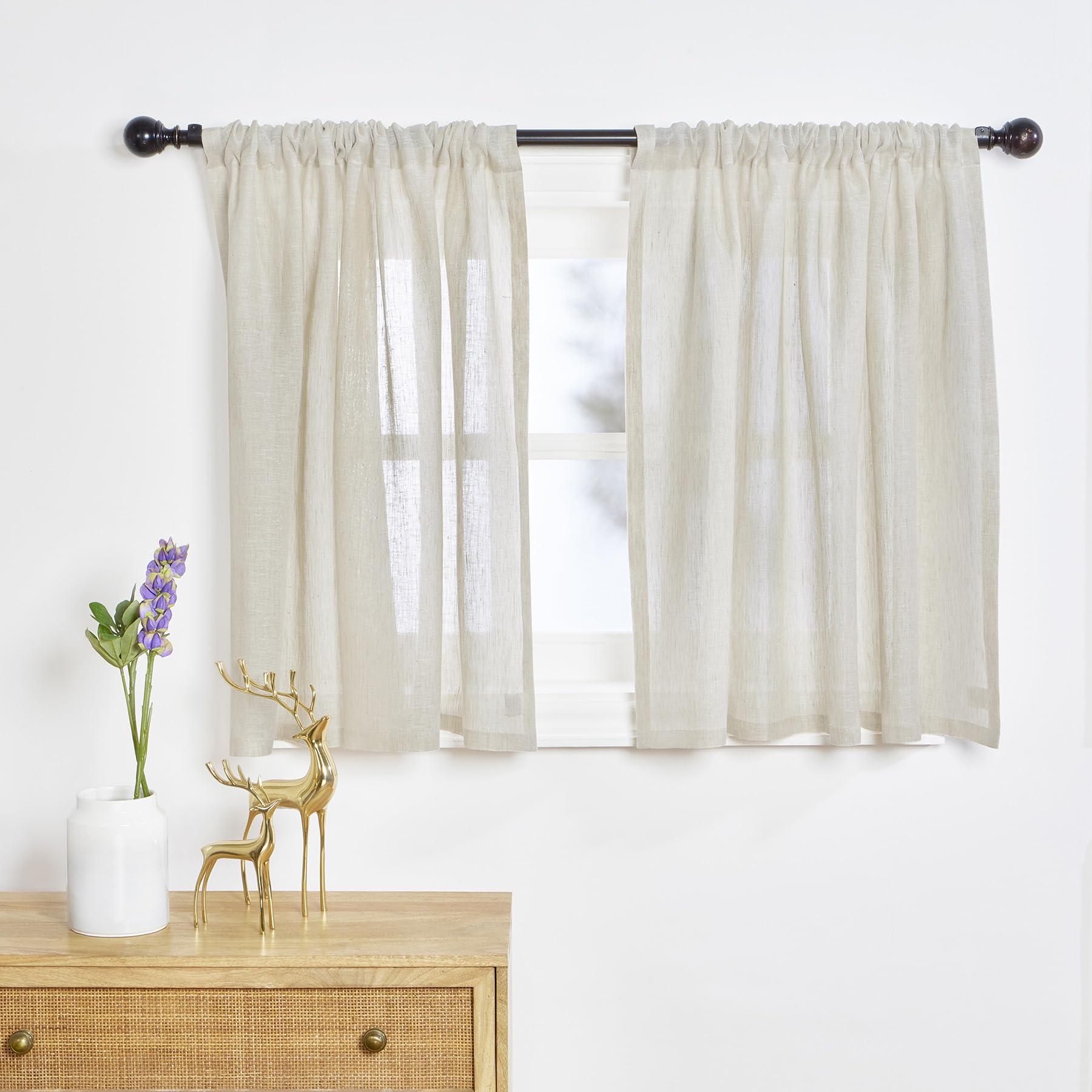 Solino Home Light Natural Linen Sheer Curtain 84 Inch - 100% Pure Linen European Flax Window Treatment Panel 52 x 84 Inch - Light Filtering Rod Pocket Curtain for Living Room, Bedroom - 1 Panel