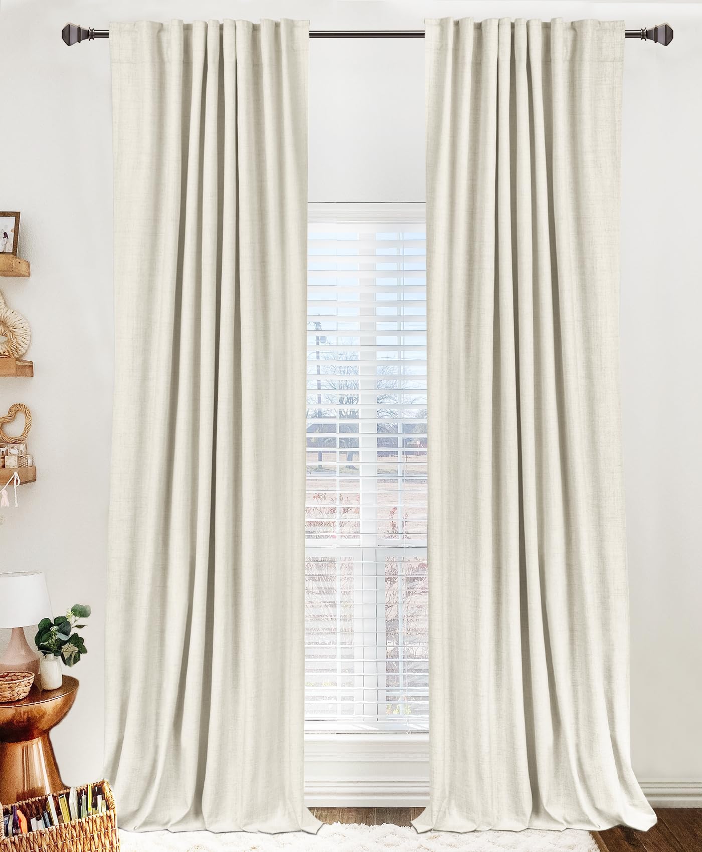 100% Blackout Shield Linen Blackout Curtains for Bedroom 90 Inches Long, Back Tab/Rod Pocket Living Room Drapes, Thermal Insulated Blackout Curtains 2 Panels Set, 50" W x 90" L,Cream