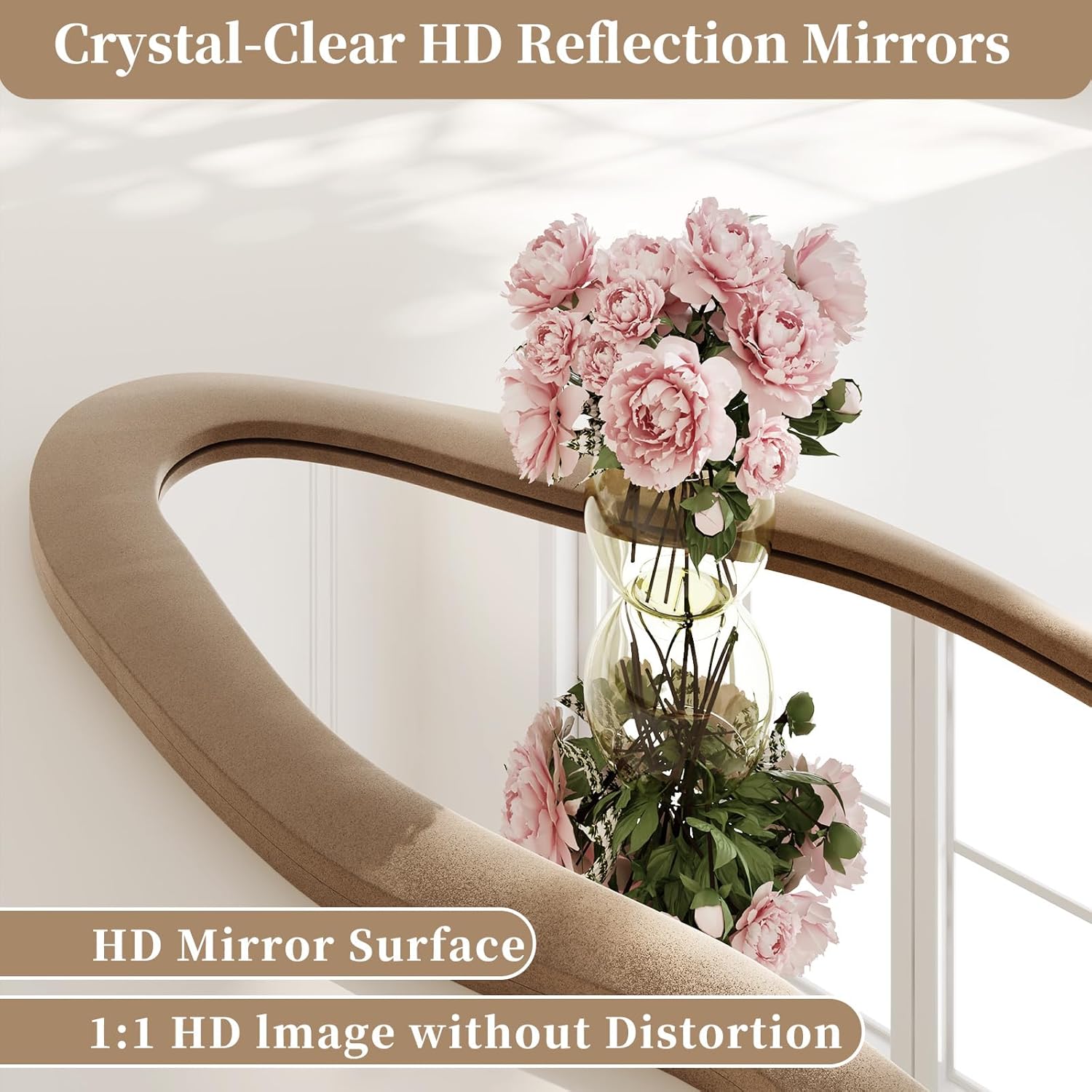 Irregular Full Length Mirror, 63"x24" Flannel Full Body Mirrors, Velvet Floor Mirrors with Stand, Irregular Wavy Mirror Hanging or Leaning Against Wall for Bedroom Living Room, Brown