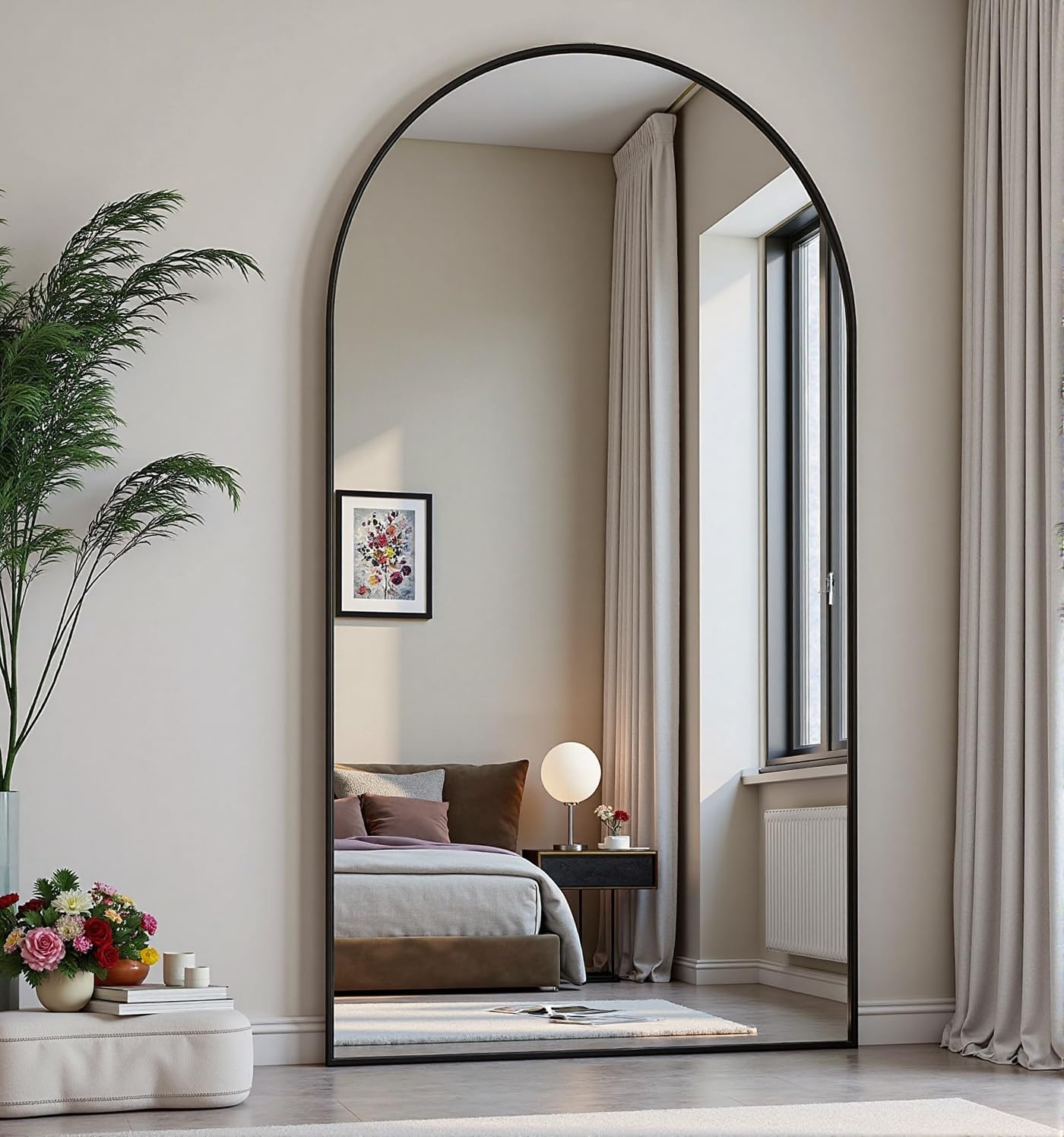 Dewfig Arched Full Length Mirror, 76"x34" Large Floor Mirror, Full Body Mirrors for Leaning or Hanging, Standing Mirrors for Bedroom, Living Room,Dressing Room, Aluminum Alloy Frame, Black
