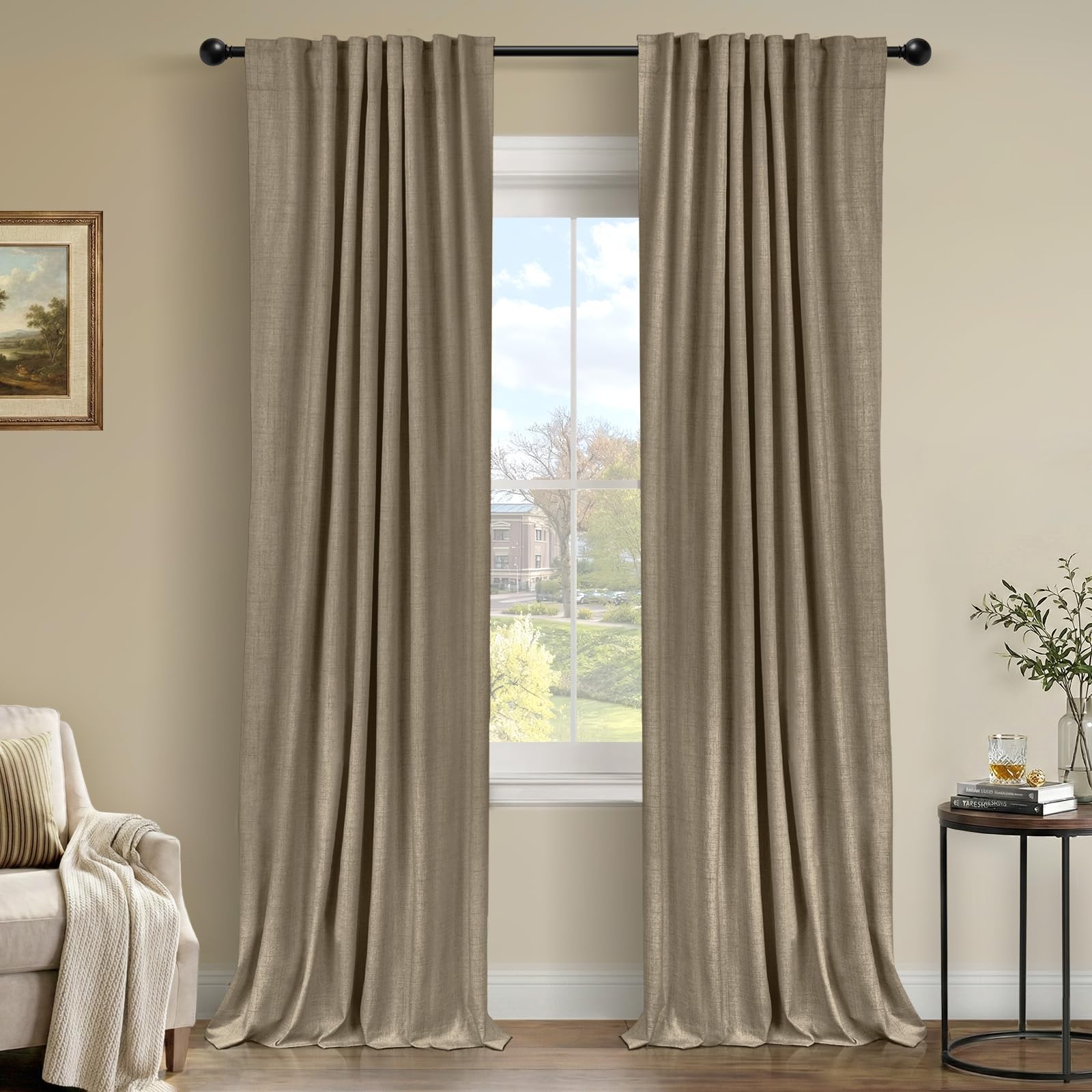 100% Blackout Shield Blackout Curtains for Bedroom 84 Inches Long, Back Tab/Rod Pocket Living Room Drapes, Thermal Insulated Blackout Curtains 2 Panels Set, 50" W x 84" L, Cream