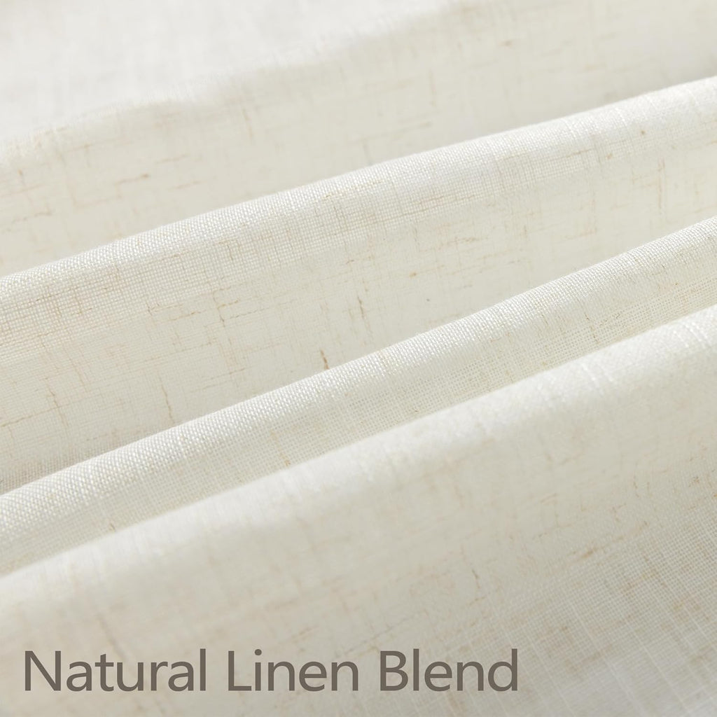 Natural Pinch Pleated Linen Cream Curtains 84 Inch Length 2 Panels for Living Room Bedroom Ivory Semi Sheer Light Filtering Modern Farmhouse Boho Neutral Rustic Long Drapes Back Tab Pleat Hooks Rings