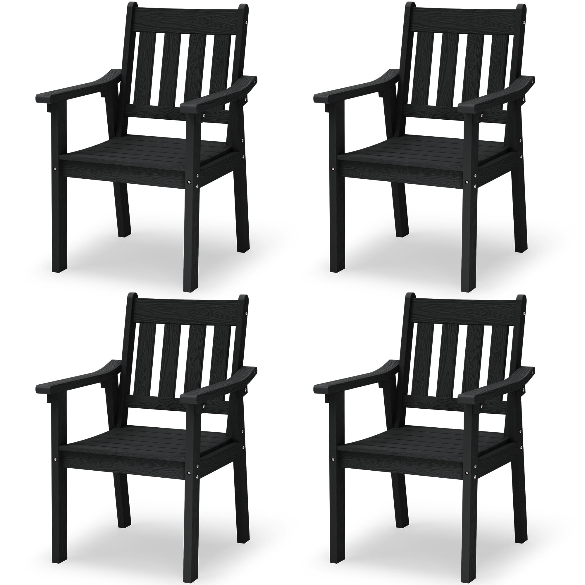 YEFU HIPS Patio Table Set: 7 Piece Outdoor Table and Chairs Dining Furniture Set with Umbrella Hole - Teak Modern Plastic Dining Sets 6 Person for Outside Deck with Metal Aluminum Frame