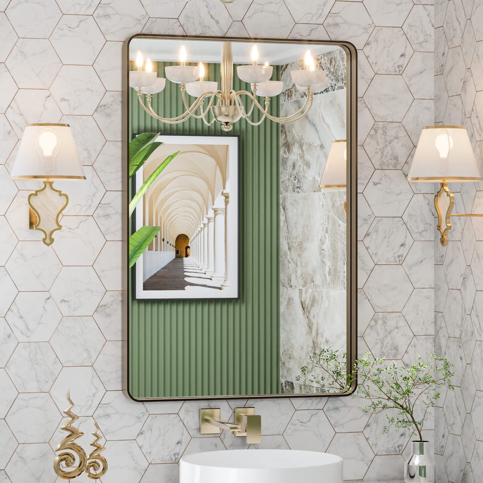 LOAAO Black Metal Framed Bathroom Mirror for Wall, 22X30 Inch Rounded Rectangle Mirror, Matte Black Bathroom Vanity Mirror Farmhouse, Anti-Rust, Hangs Horizontally or Vertically