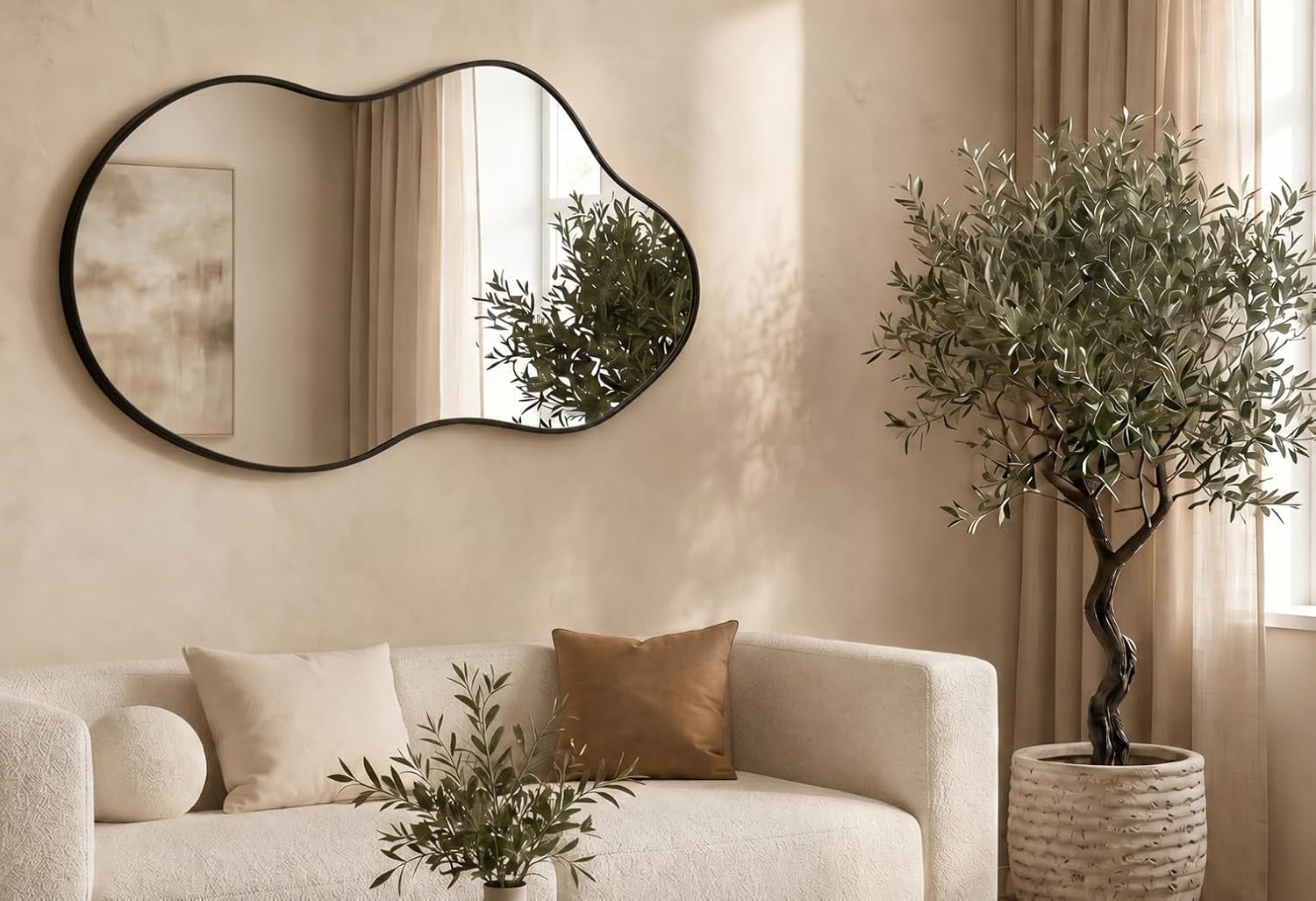 Irregular Wall Mirror 24×40 Inch Wall Mirrors Decorative Black Modern Asymmetrical Abstract Mirror for Bathroom Bedroom Living Room Entryway Hallway