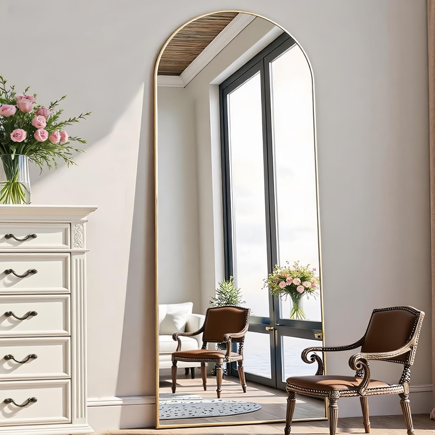 Dewfig Arched Full Length Mirror, 76"x34" Large Floor Mirror, Full Body Mirrors for Leaning or Hanging, Standing Mirrors for Bedroom, Living Room,Dressing Room, Aluminum Alloy Frame, Black
