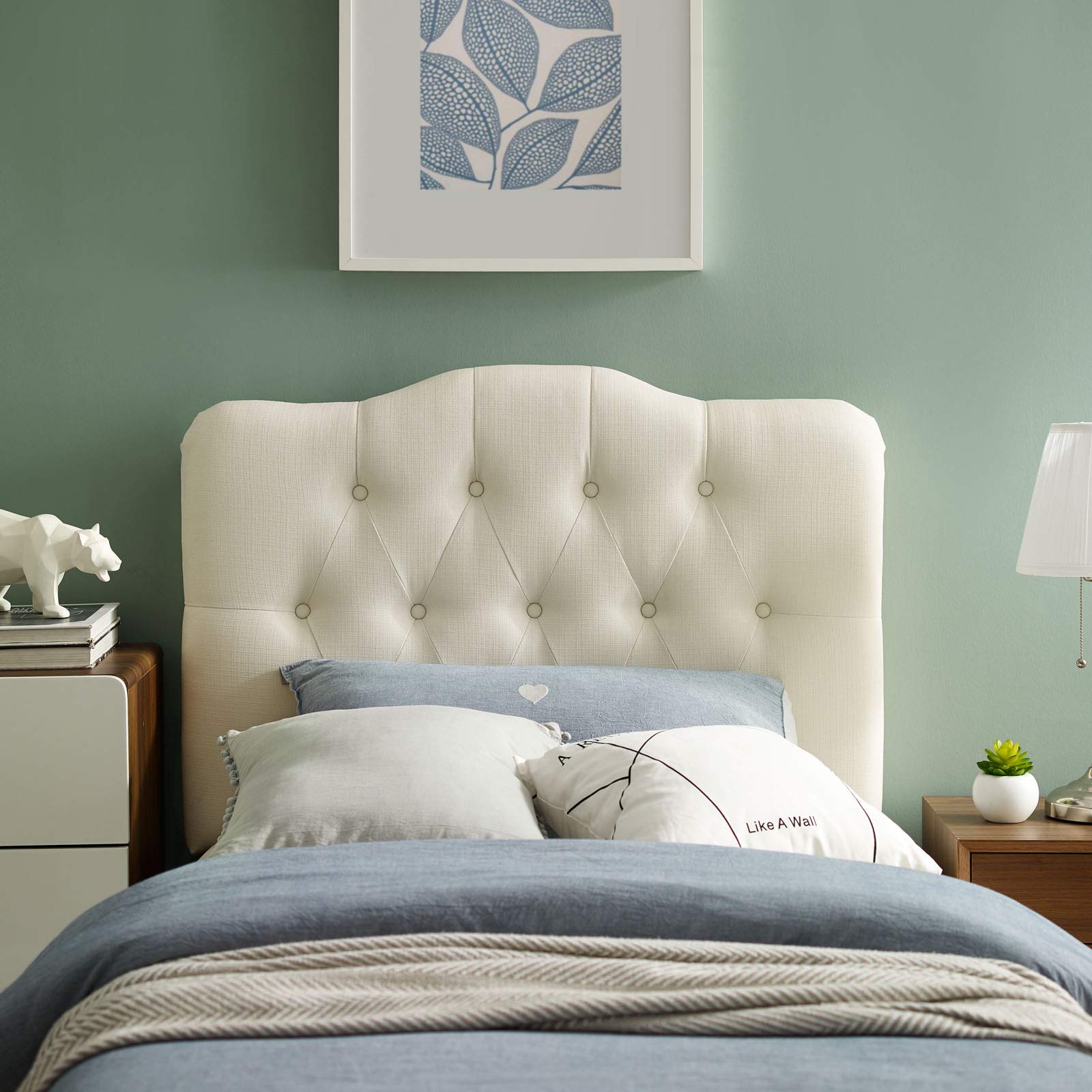 Modway Annabel Tufted Button Linen Fabric Upholstered Queen Headboard in Ivory