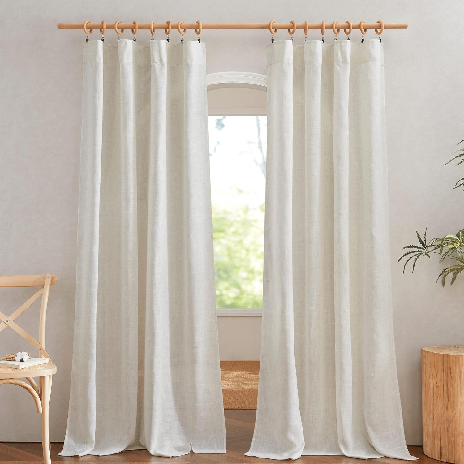 NICETOWN 120 inch Curtains Linen Blend for Bedroom, Rod Pocket & Back Tab Natural Linen Burlap Semi Sheer Window Treatments Privacy with Light Filtering for Living Room, W52 x L120, 2 Panels