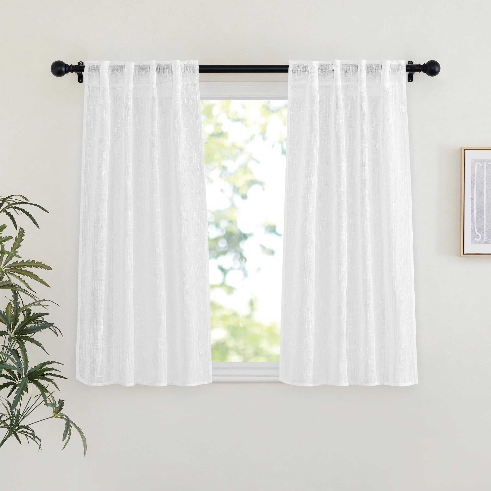 NICETOWN 120 inch Curtains Linen Blend for Bedroom, Rod Pocket & Back Tab Natural Linen Burlap Semi Sheer Window Treatments Privacy with Light Filtering for Living Room, W52 x L120, 2 Panels