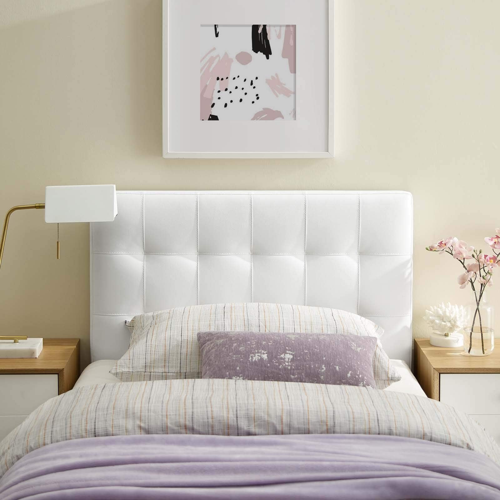 Modway Lily Tufted Faux Leather Upholstered Full Headboard in White