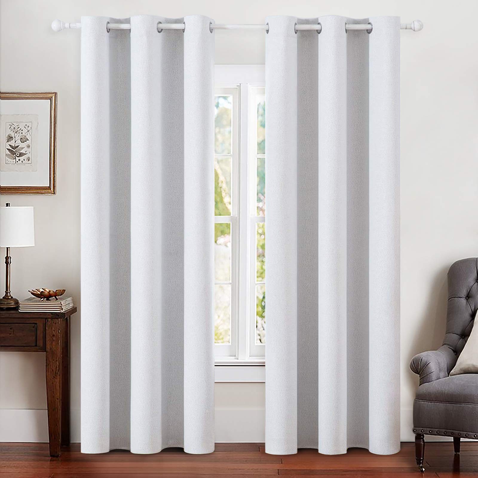 MIULEE 100% Blackout Linen Textured Curtains for Bedroom Solid Thermal Insulated Natural Beige Grommet Room Darkening Curtains & Drapes Luxury Decor for Living Room Nursery 52 x 96 Inch (2 Panels)