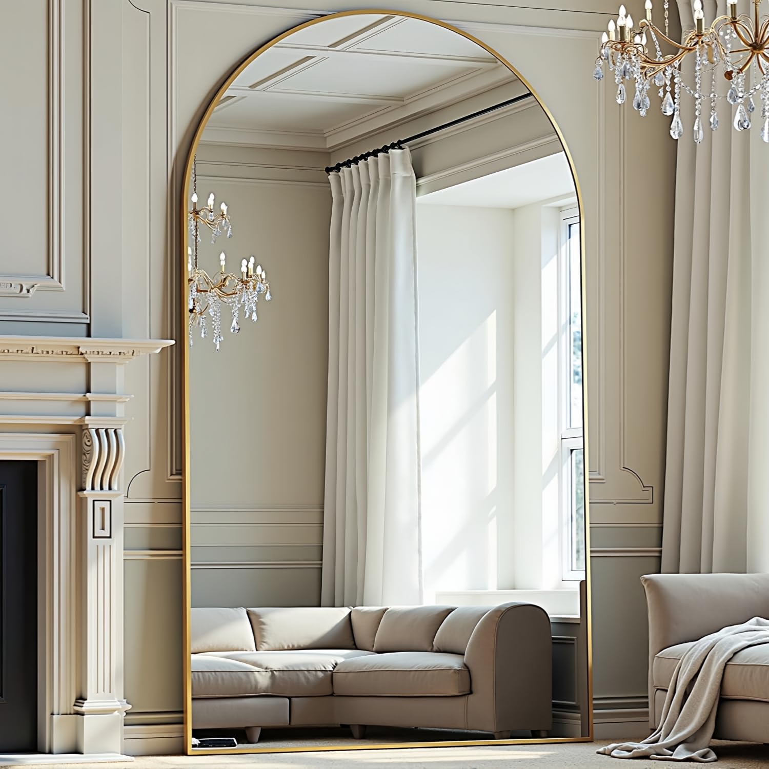 Prywot Arched Full Length Mirror, 70"x26" Free Standing Floor Mirror, Modern Full Body Mirrors with Stand, Wall Mirrors with Aluminum Alloy Frame for Bedroom,Living Room, Gold