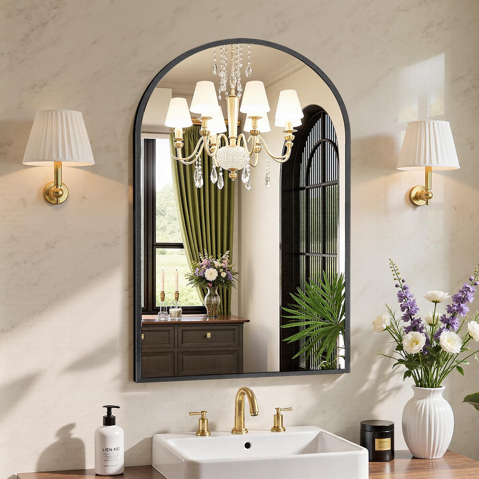 Sweetcrispy 24"x36" Arched Black Bathroom Mirrors for Wall, Bathroom Mirrors for Over Sink, Metal Framed with HD Shatter-Proof Glass for Entryway, Living Room, Bedroom, Home Decor