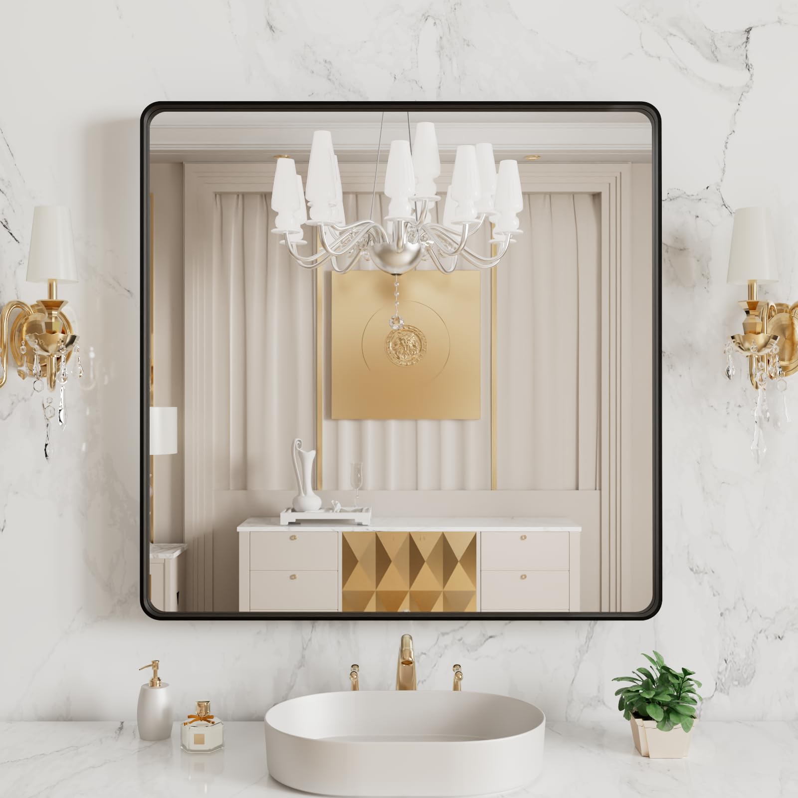LOAAO Black Metal Framed Bathroom Mirror for Wall, 22X30 Inch Rounded Rectangle Mirror, Matte Black Bathroom Vanity Mirror Farmhouse, Anti-Rust, Hangs Horizontally or Vertically