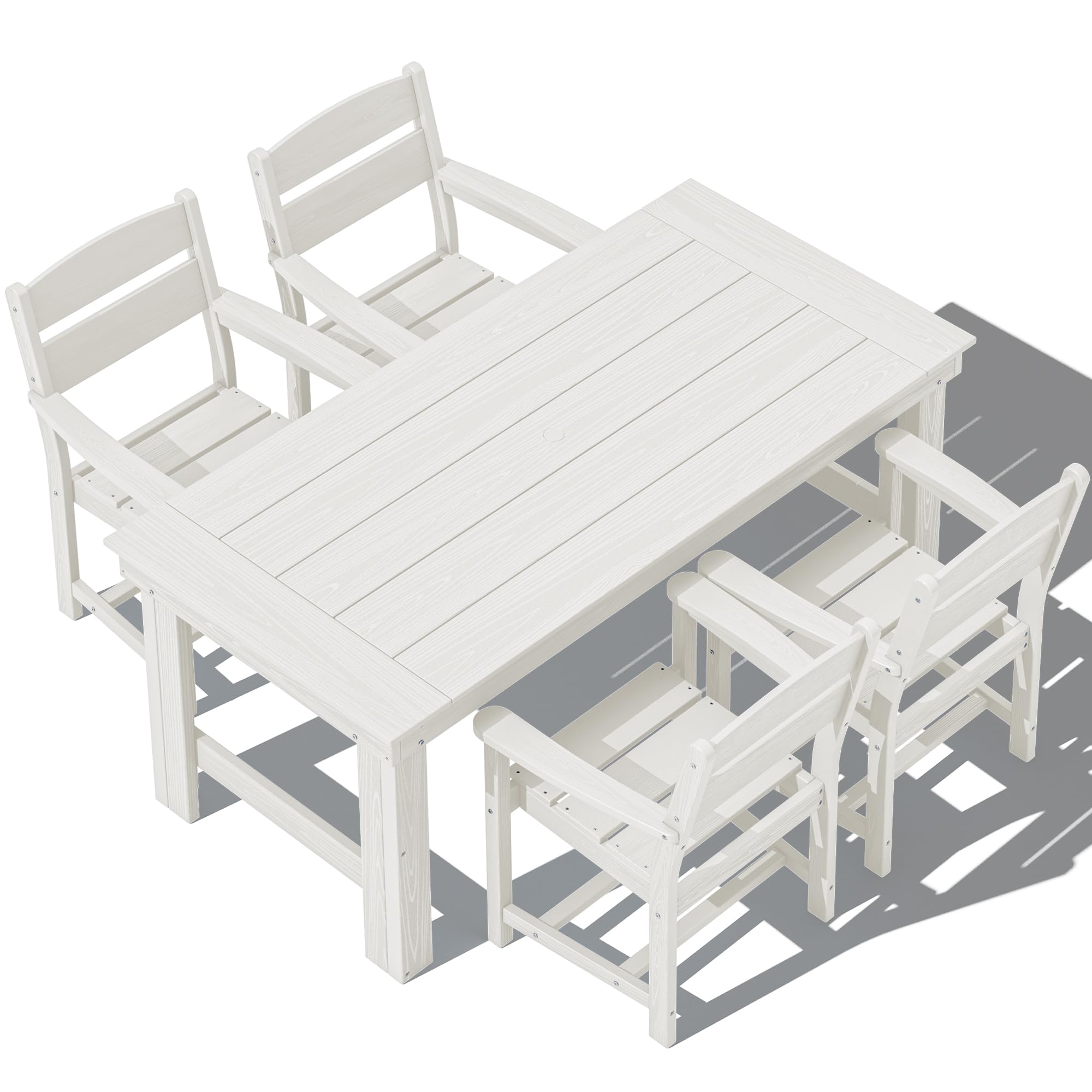 SERWALL Outdoor Dining Set for 4, HDPE Square Table and Chairs Set All Weather Patio Dining Set with 4 Classic Dining Chairs, 5-Piece Patio Dining Furniture for Deck, Brown