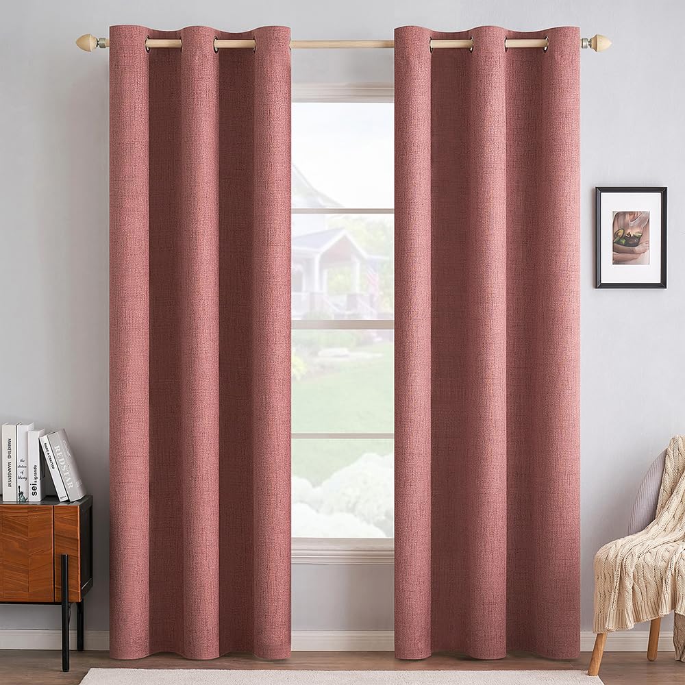 MIULEE 100% Blackout Linen Textured Curtains for Bedroom Solid Thermal Insulated Natural Beige Grommet Room Darkening Curtains & Drapes Luxury Decor for Living Room Nursery 52 x 96 Inch (2 Panels)