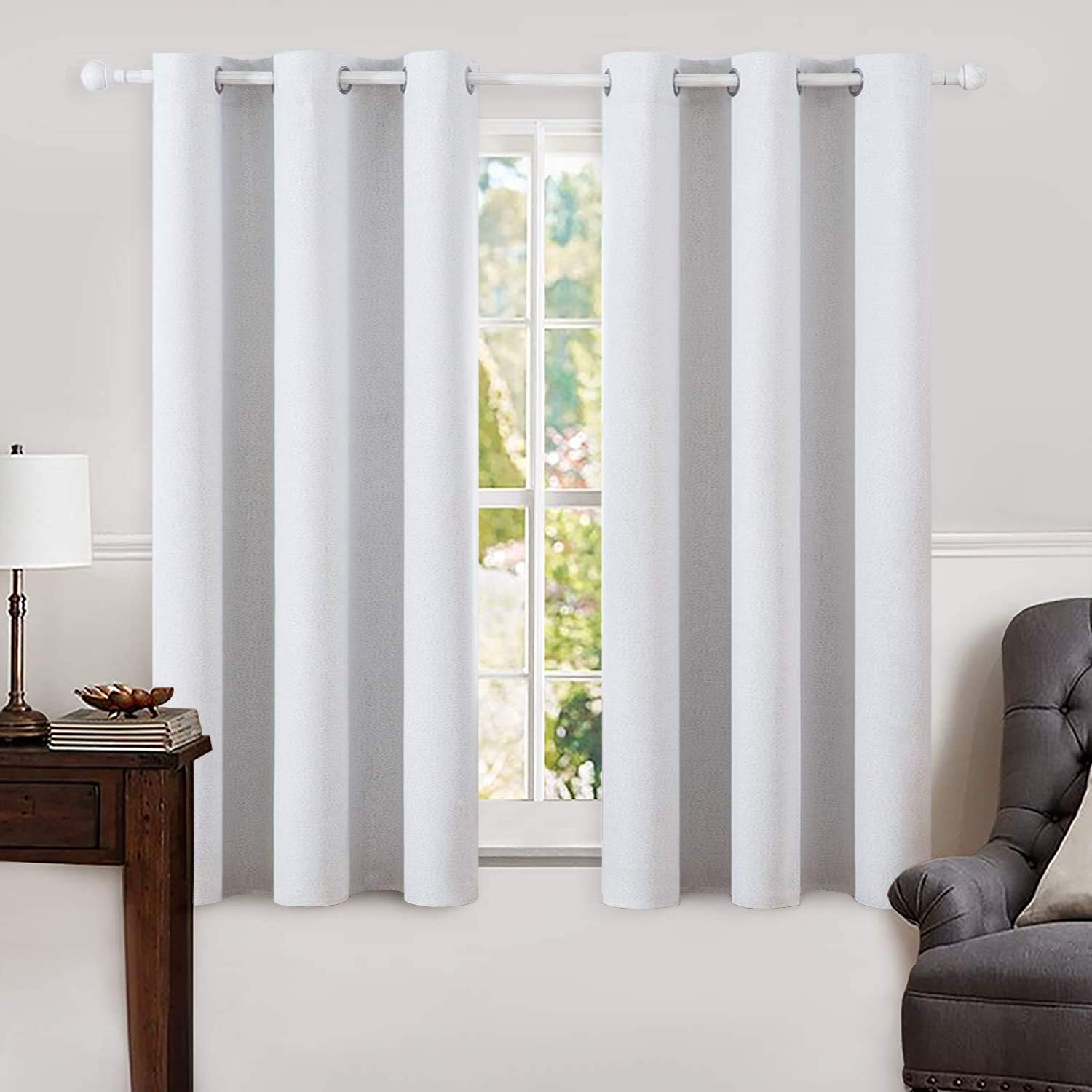 MIULEE Linen Texture Curtains for Bedroom Solid 100% Blackout Thermal Insulated Dusty Blue Curtains Grommet Room Darkening Drapes Luxury Decor for Living Room Nursery 52x84 Inch (2 Panels)