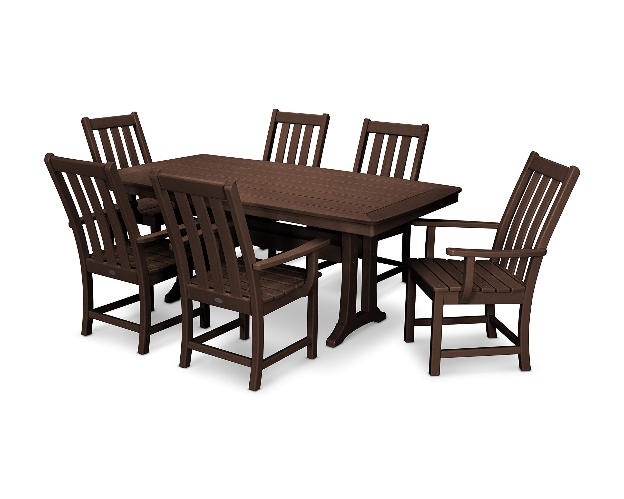 Polywood Vineyard 7-Piece Outdoor Dining Set - Slate Grey HDPE Composite Patio Furniture Set with Table and 6 Chairs for Deck, Garden, Backyard
