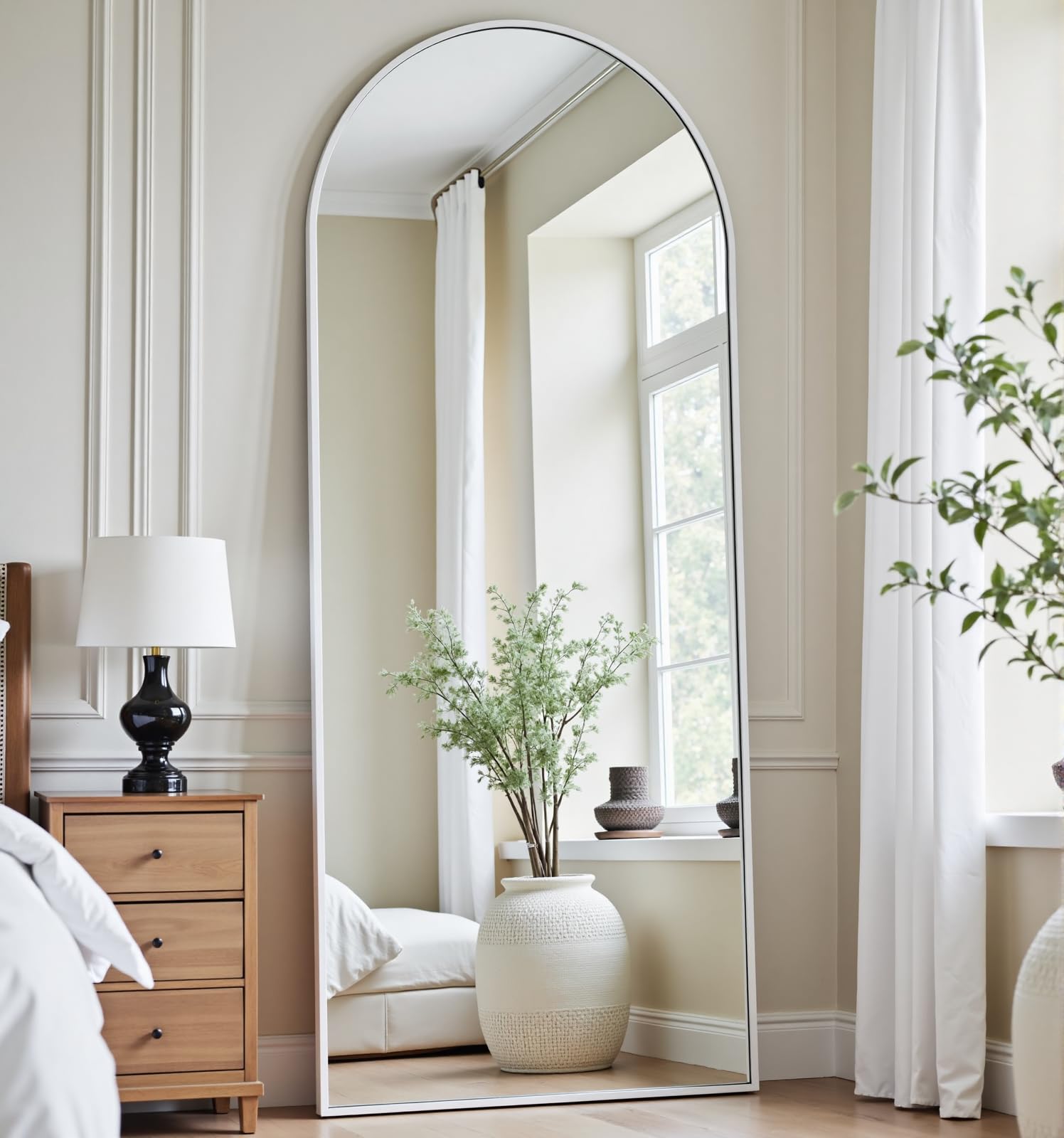Dewfig Arched Full Length Mirror, 76"x34" Large Floor Mirror, Full Body Mirrors for Leaning or Hanging, Standing Mirrors for Bedroom, Living Room,Dressing Room, Aluminum Alloy Frame, Black