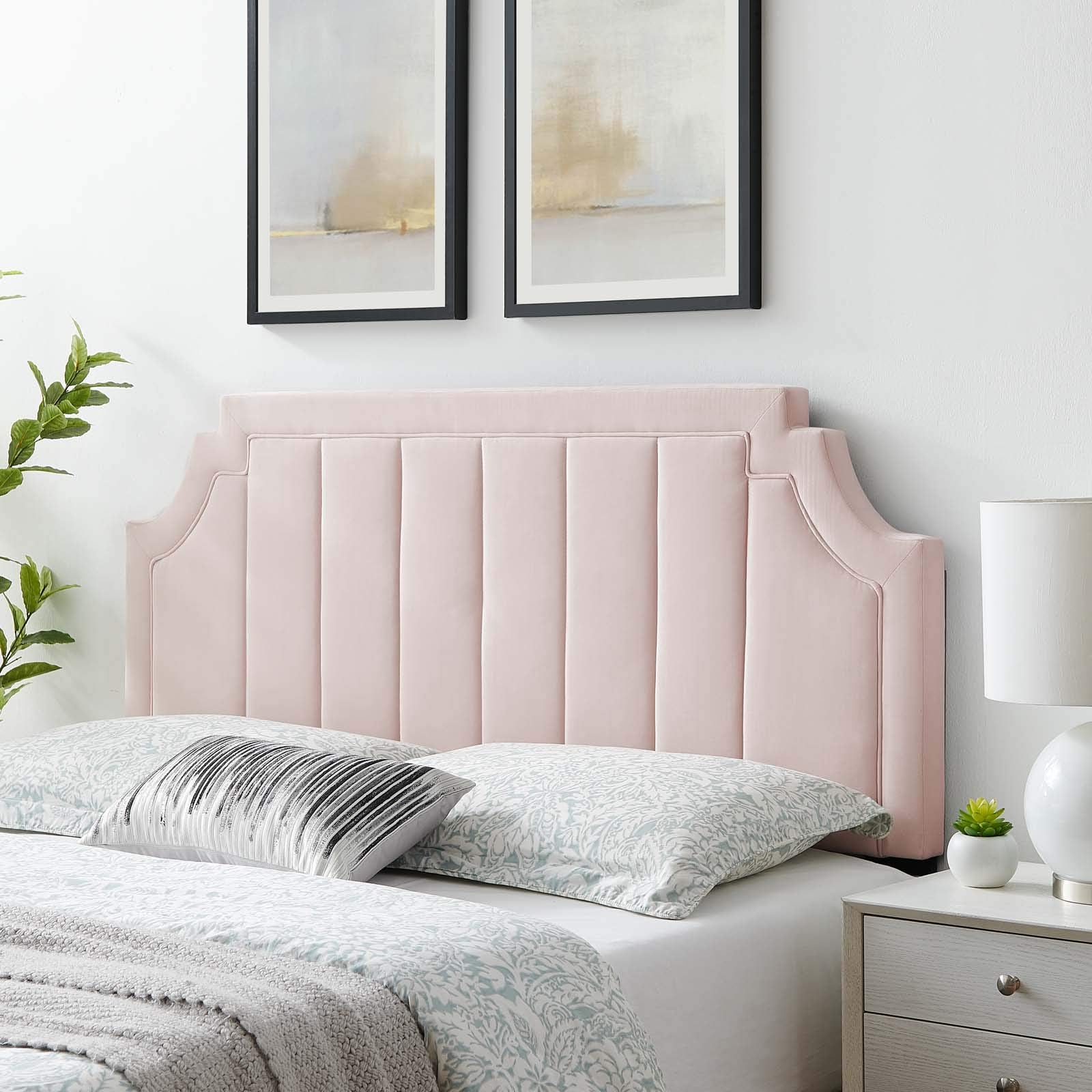 Modway Alyona Channel Tufted Performance Velvet Full/Queen Headboard in White