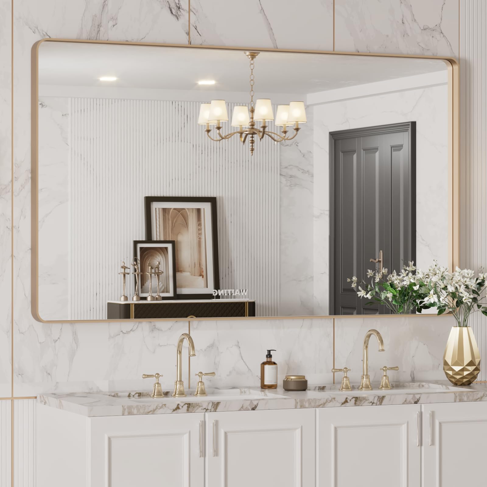 LOAAO Black Metal Framed Bathroom Mirror for Wall, 22X30 Inch Rounded Rectangle Mirror, Matte Black Bathroom Vanity Mirror Farmhouse, Anti-Rust, Hangs Horizontally or Vertically