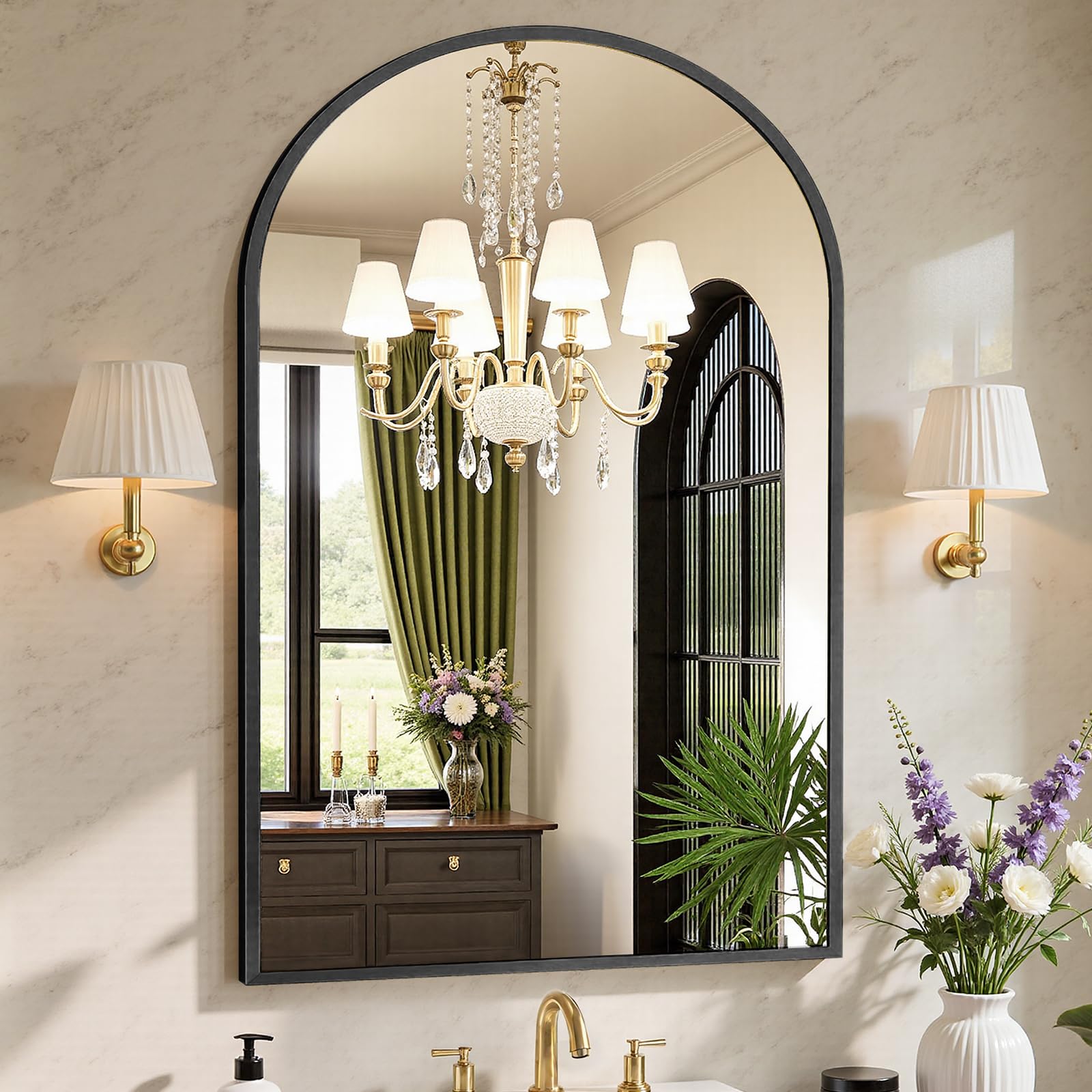 Sweetcrispy 24"x36" Arched Black Bathroom Mirrors for Wall, Bathroom Mirrors for Over Sink, Metal Framed with HD Shatter-Proof Glass for Entryway, Living Room, Bedroom, Home Decor