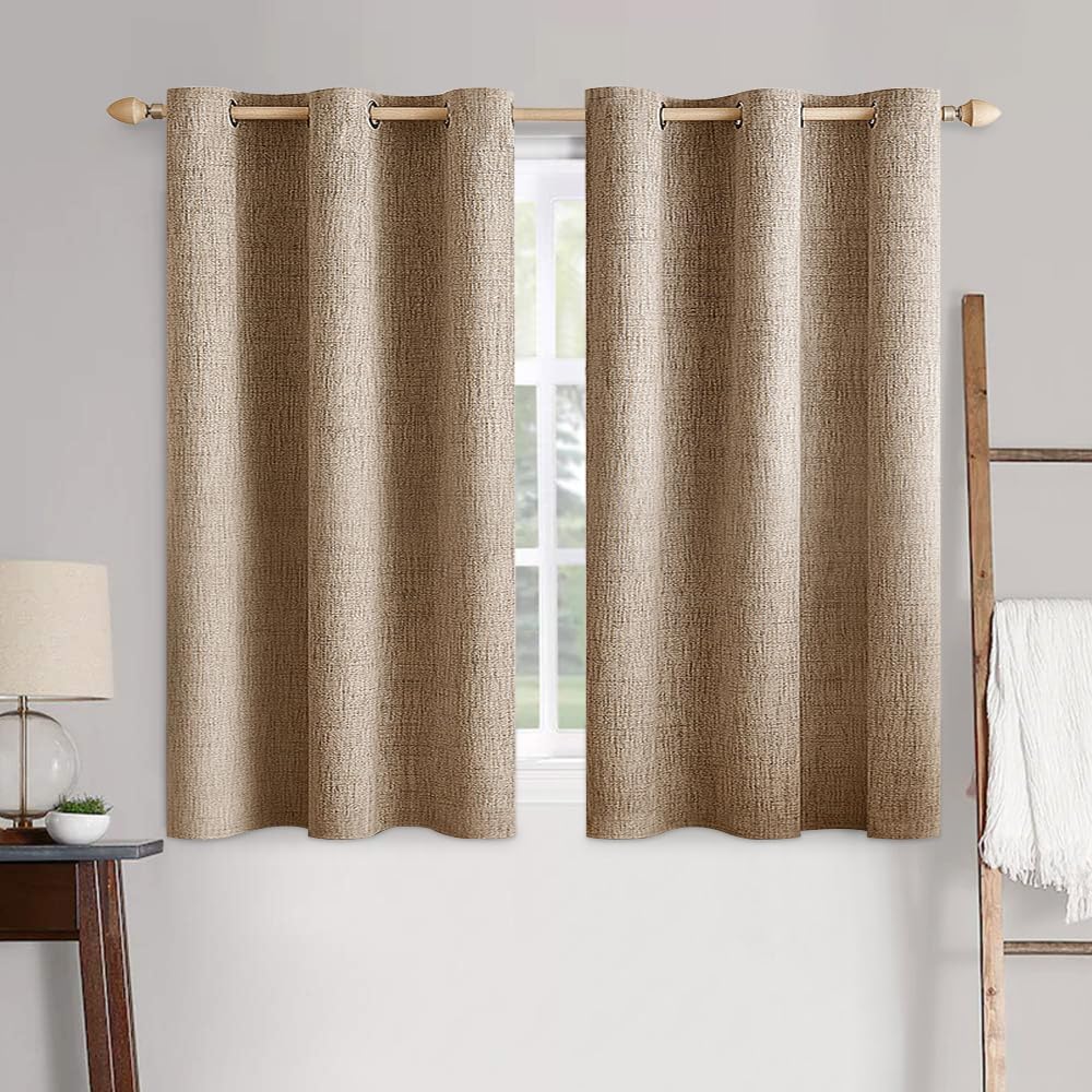 MIULEE 100% Blackout Linen Textured Curtains for Bedroom Solid Thermal Insulated Natural Beige Grommet Room Darkening Curtains & Drapes Luxury Decor for Living Room Nursery 52 x 96 Inch (2 Panels)