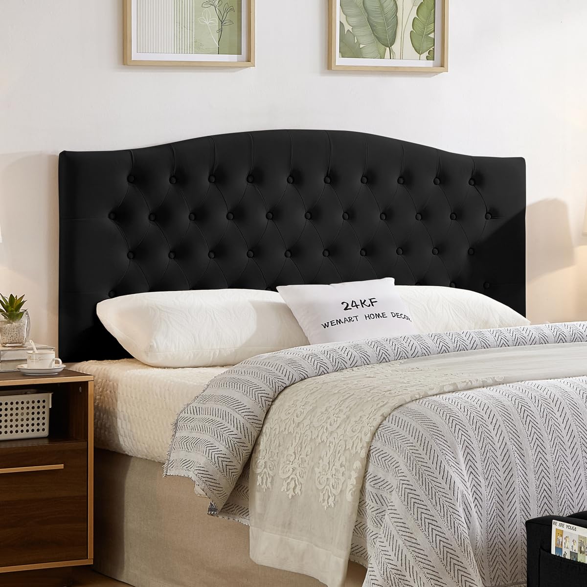 24KF Upholstered Tufted Button Linen Fabric Headboard,Comfortable Fashional Headboard Queen/Full Size,Ivory