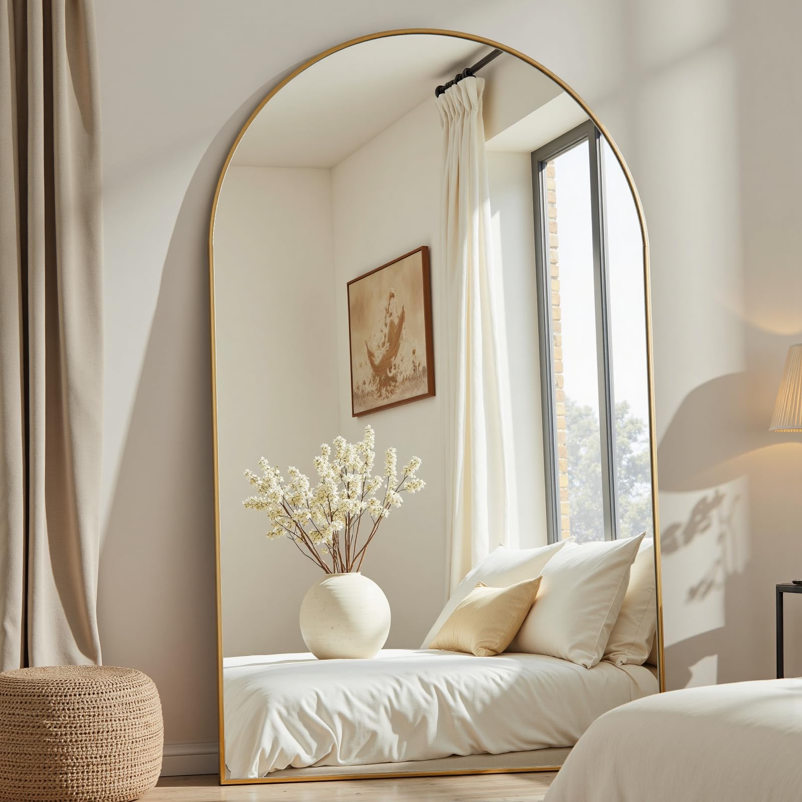 Dewfig Arched Full Length Mirror, 76"x34" Large Floor Mirror, Full Body Mirrors for Leaning or Hanging, Standing Mirrors for Bedroom, Living Room,Dressing Room, Aluminum Alloy Frame, Black