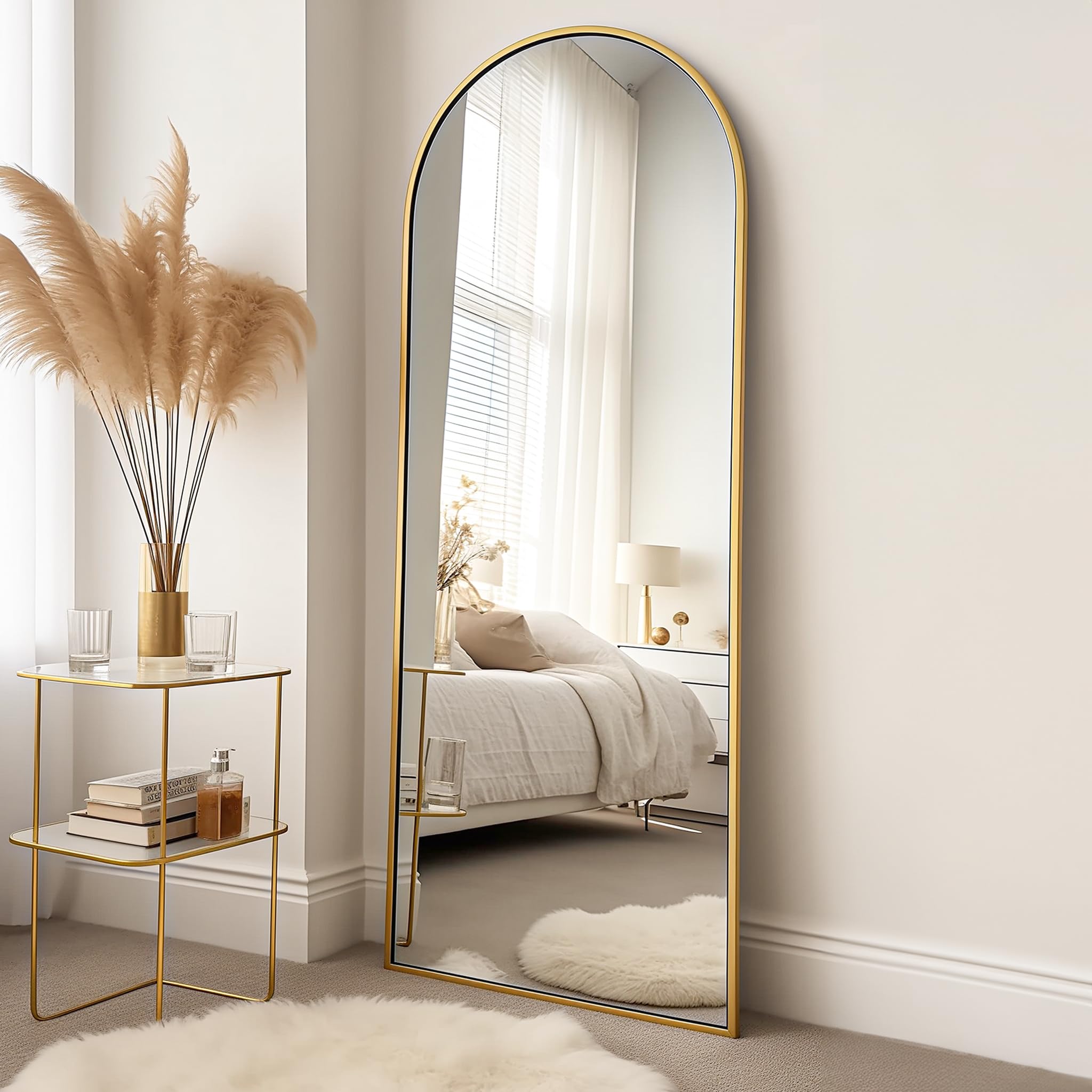 Prywot Arched Full Length Mirror, 70"x26" Free Standing Floor Mirror, Modern Full Body Mirrors with Stand, Wall Mirrors with Aluminum Alloy Frame for Bedroom,Living Room, Gold