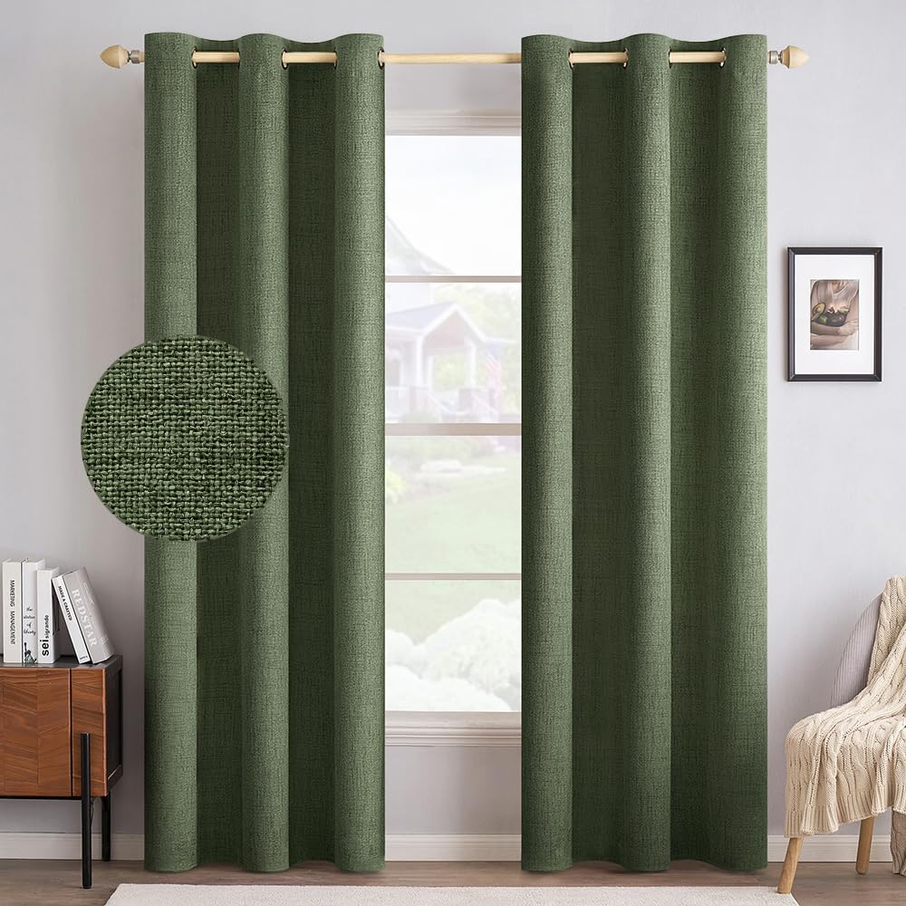 MIULEE 100% Blackout Linen Textured Curtains for Bedroom Solid Thermal Insulated Natural Beige Grommet Room Darkening Curtains & Drapes Luxury Decor for Living Room Nursery 52 x 96 Inch (2 Panels)