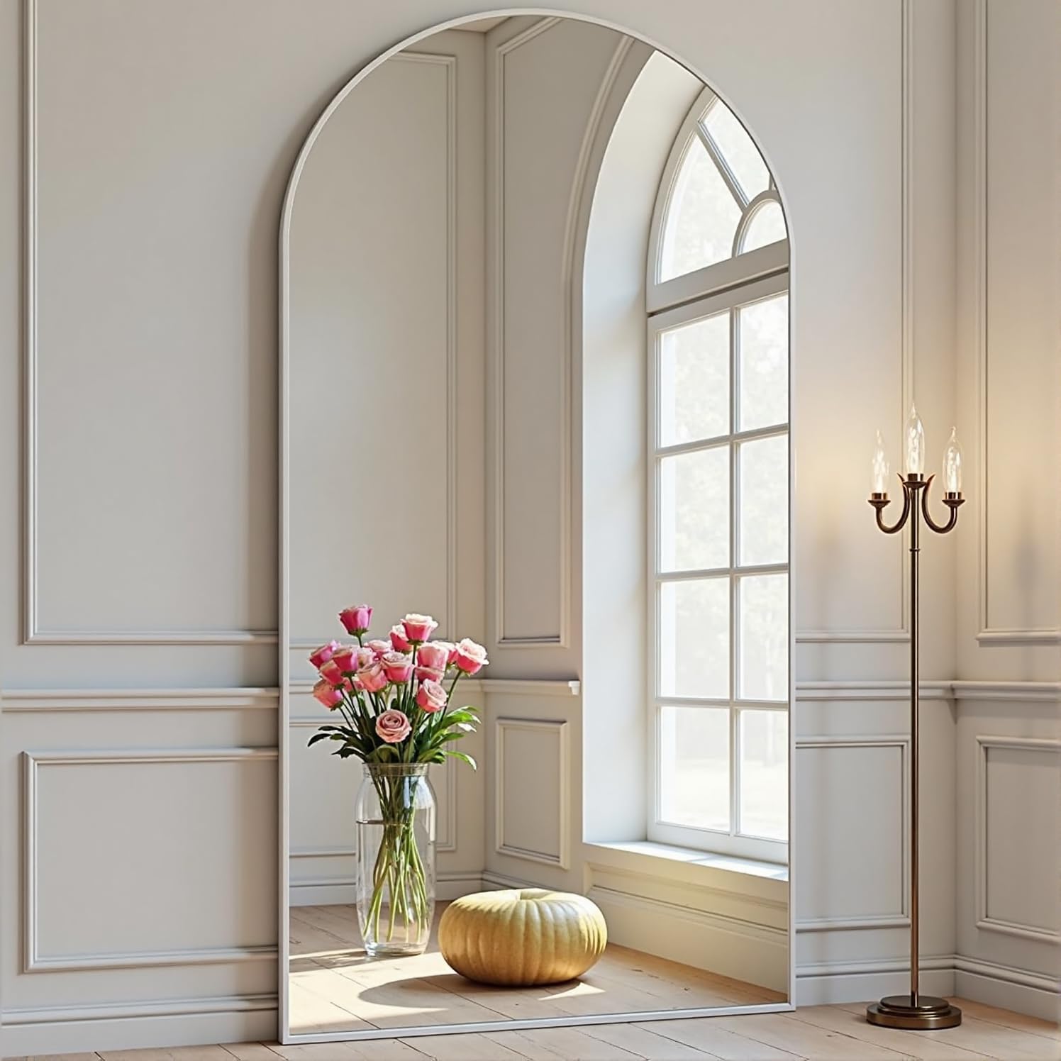 Prywot Arched Full Length Mirror, 70"x26" Free Standing Floor Mirror, Modern Full Body Mirrors with Stand, Wall Mirrors with Aluminum Alloy Frame for Bedroom,Living Room, Gold