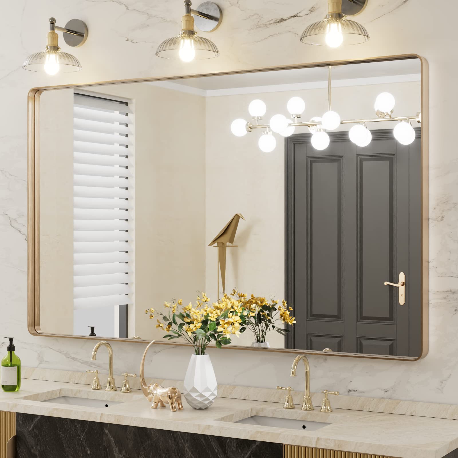 LOAAO Black Metal Framed Bathroom Mirror for Wall, 22X30 Inch Rounded Rectangle Mirror, Matte Black Bathroom Vanity Mirror Farmhouse, Anti-Rust, Hangs Horizontally or Vertically