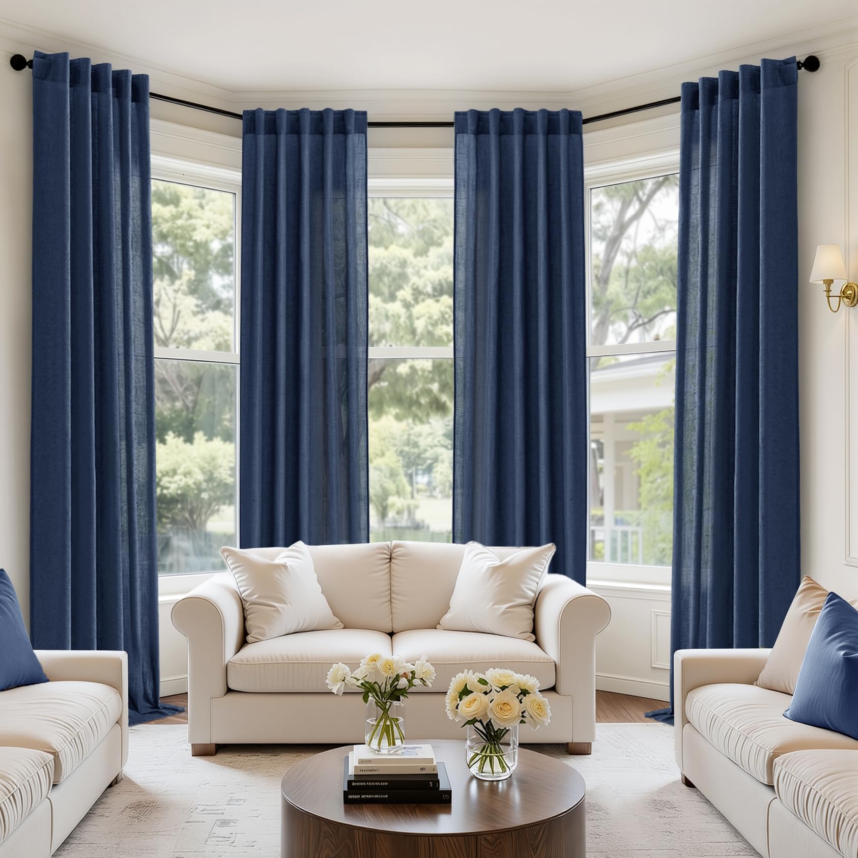 MIULEE Natural Linen Curtains 96 Inch Long 4 Panels Light Filtering Window Drapes with Rod Pocket Back Tab for Living Room Bedroom Farmhouse Decor 42" W x 96" L Inches