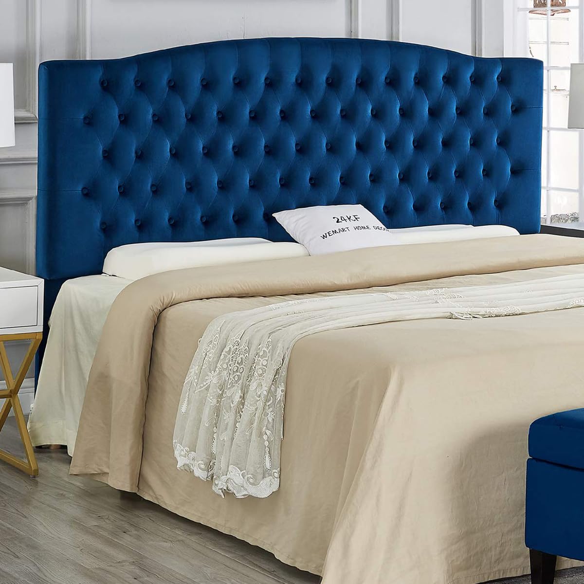 24KF Upholstered Tufted Button Linen Fabric Headboard,Comfortable Fashional Headboard Queen/Full Size,Ivory