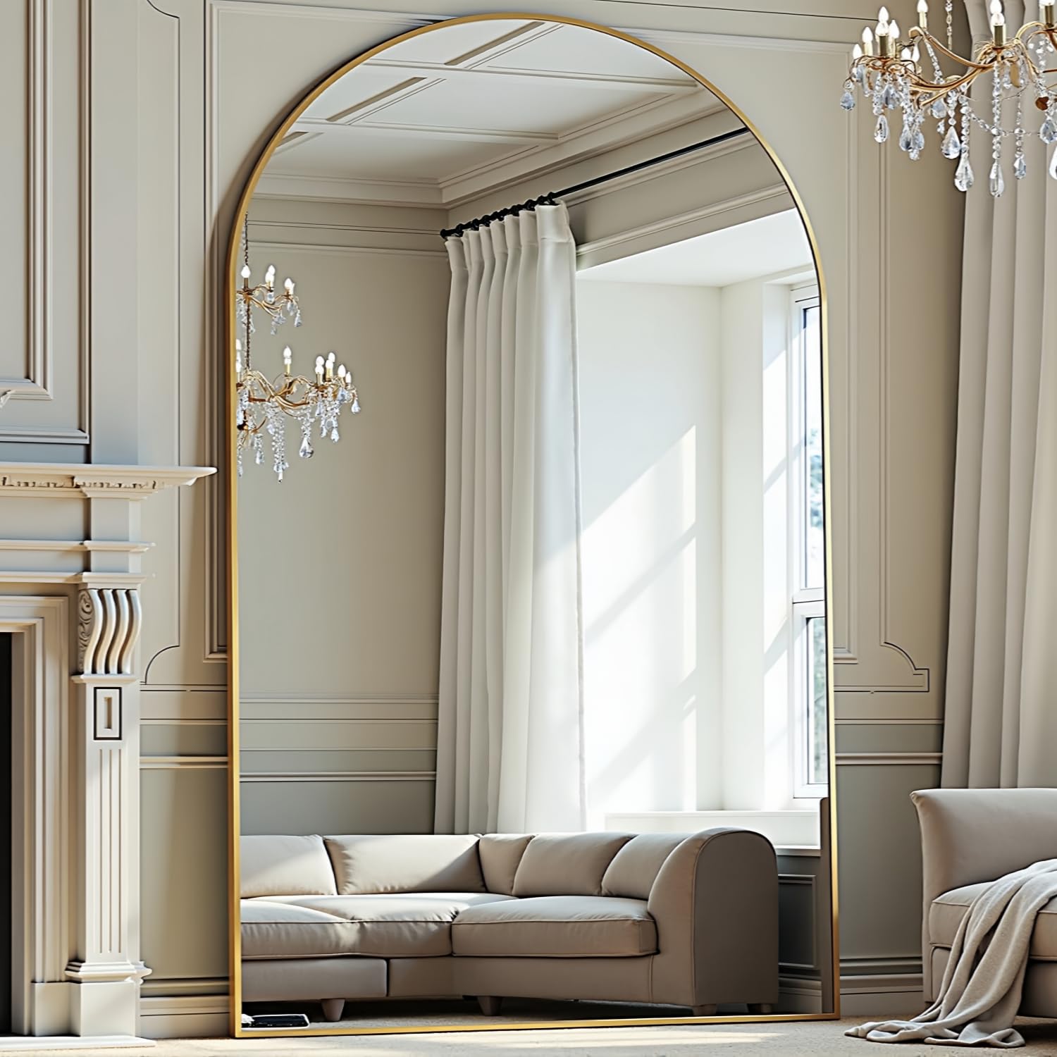 Prywot Arched Full Length Mirror, 70"x26" Free Standing Floor Mirror, Modern Full Body Mirrors with Stand, Wall Mirrors with Aluminum Alloy Frame for Bedroom,Living Room, Gold