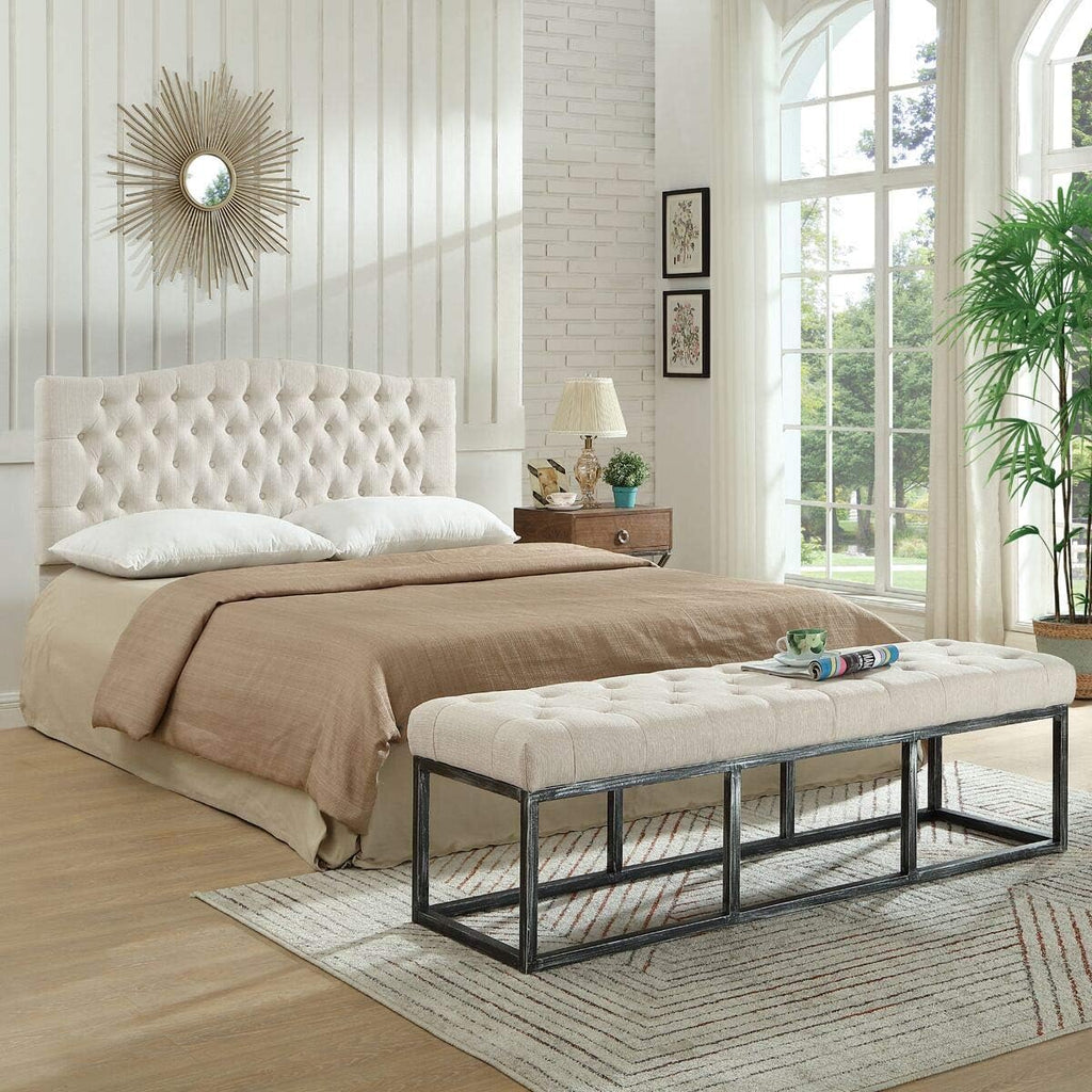 24KF Upholstered Tufted Button Linen Fabric Headboard,Comfortable Fashional Headboard Queen/Full Size,Ivory