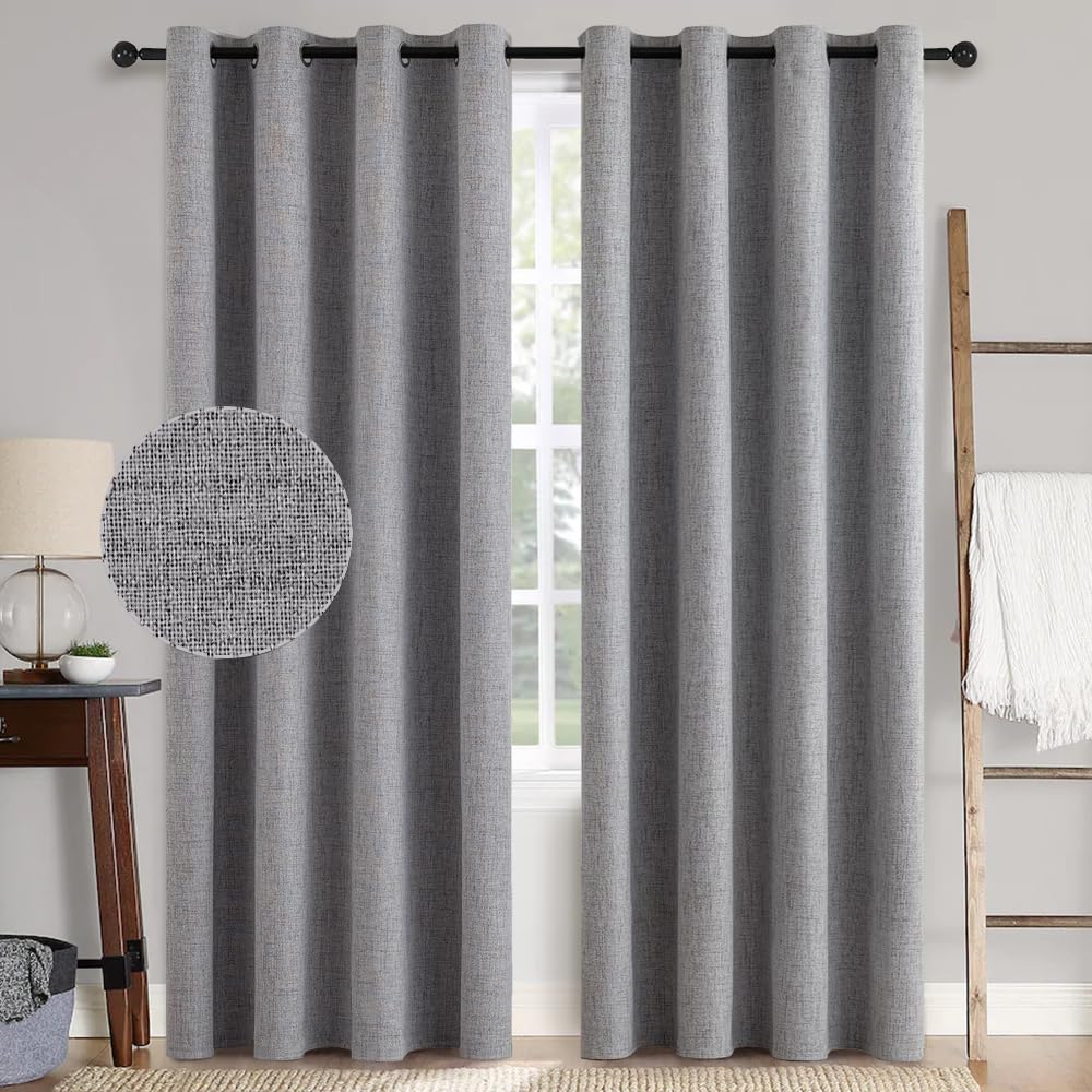 MIULEE Linen Texture Curtains for Bedroom Solid 100% Blackout Thermal Insulated Dusty Blue Curtains Grommet Room Darkening Drapes Luxury Decor for Living Room Nursery 52x84 Inch (2 Panels)