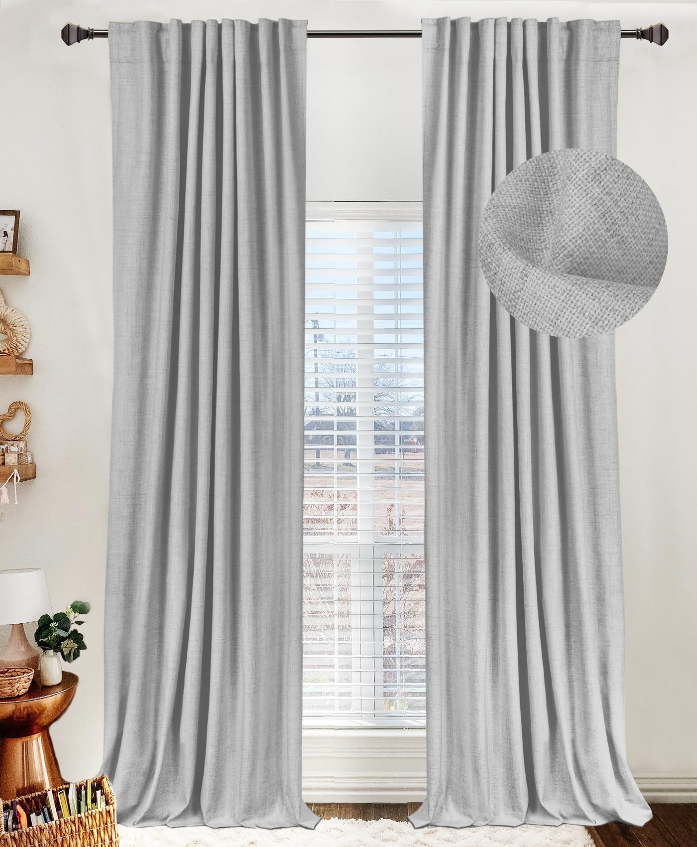 100% Blackout Shield Linen Blackout Curtains for Bedroom 90 Inches Long, Back Tab/Rod Pocket Living Room Drapes, Thermal Insulated Blackout Curtains 2 Panels Set, 50" W x 90" L,Cream