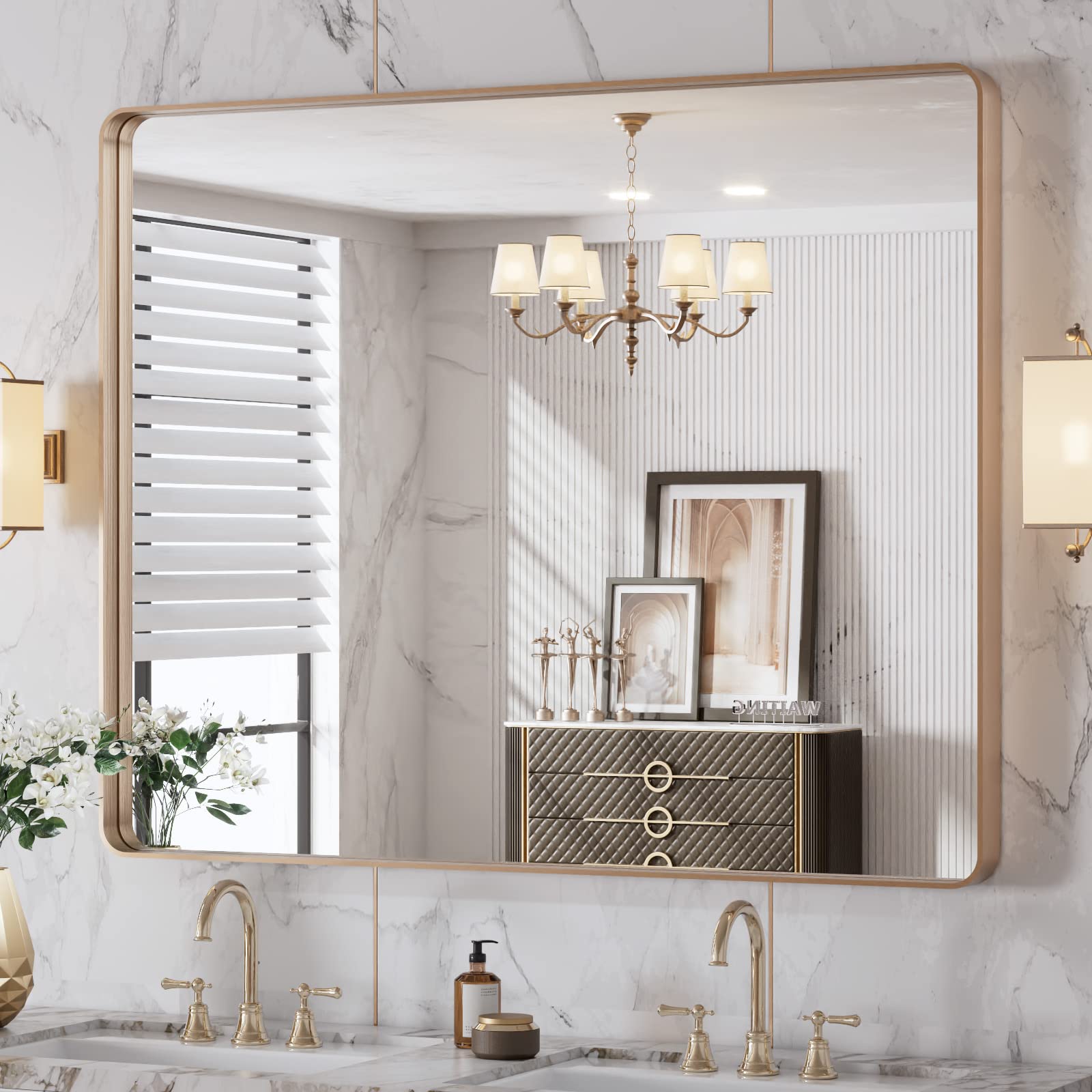 LOAAO Black Metal Framed Bathroom Mirror for Wall, 22X30 Inch Rounded Rectangle Mirror, Matte Black Bathroom Vanity Mirror Farmhouse, Anti-Rust, Hangs Horizontally or Vertically