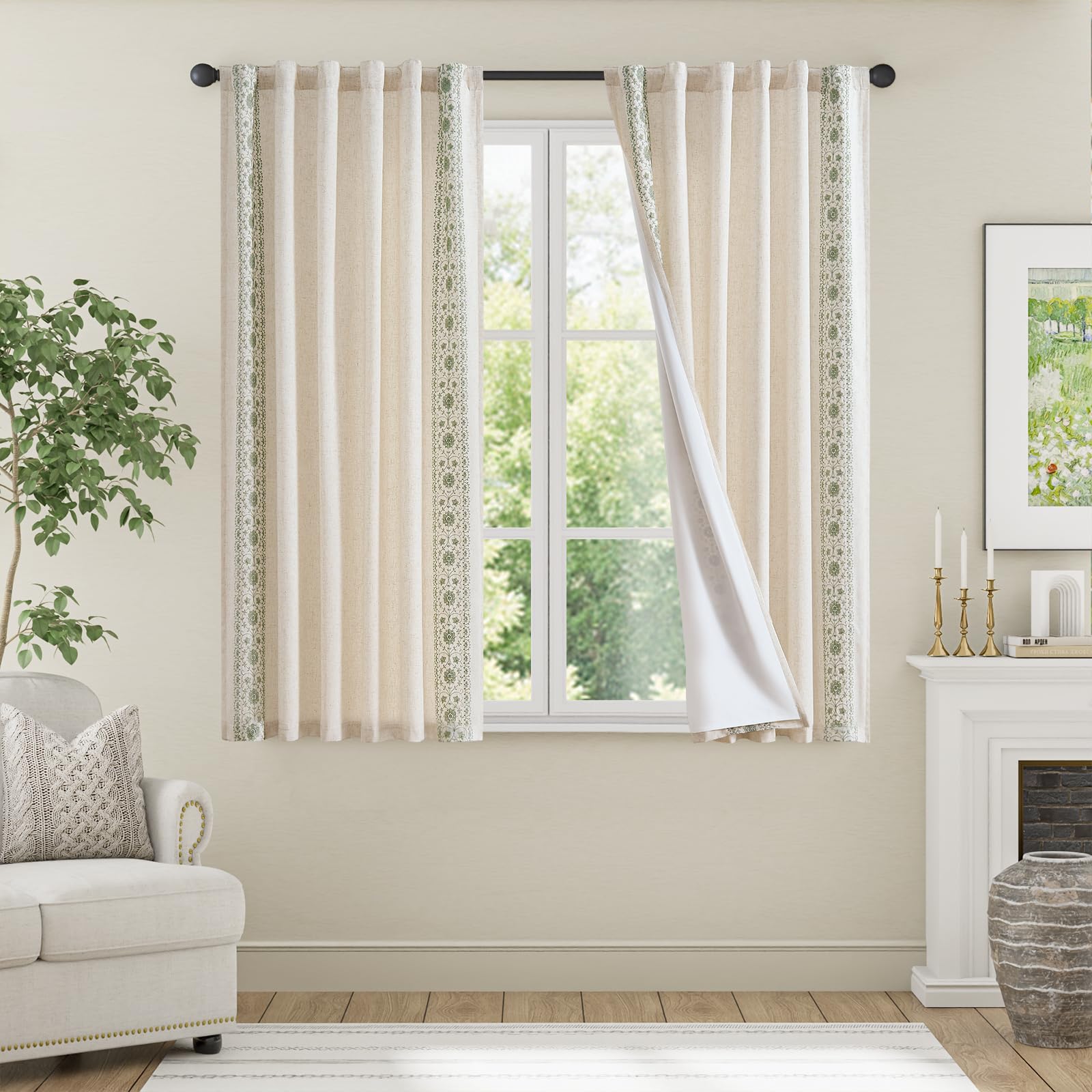 jinchan Weslie Boho Curtains for Bedroom Ivory Vintage Floral Farmhouse Curtains 84 Inches Long Linen Drapes for Living Room Embroidered Light Filtering Drapes Rod Pocket Ivory on Beige 2 Panels