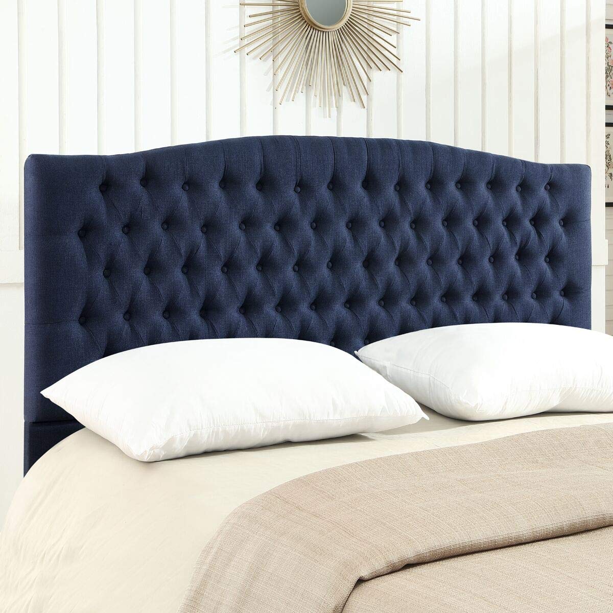 24KF Upholstered Tufted Button Linen Fabric Headboard,Comfortable Fashional Headboard Queen/Full Size,Ivory
